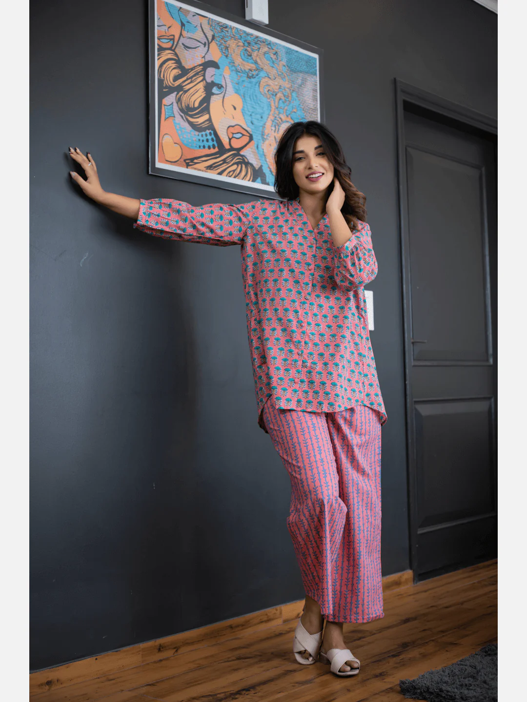 Smooth Pink back pleated Cotton Loungewear - Image 9