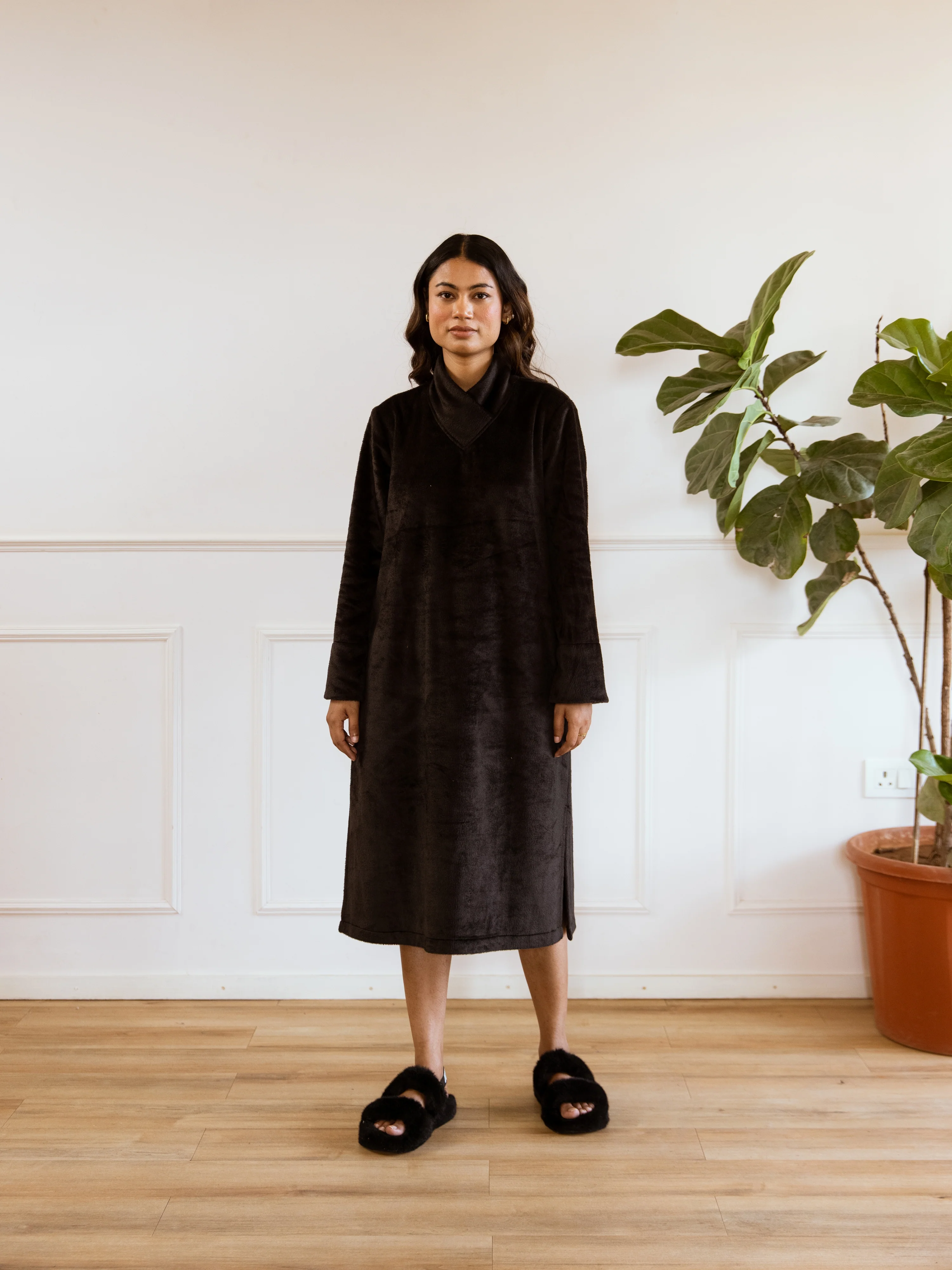 Super Soft Black Woollen Cross Neck Midi Dress - Image 3