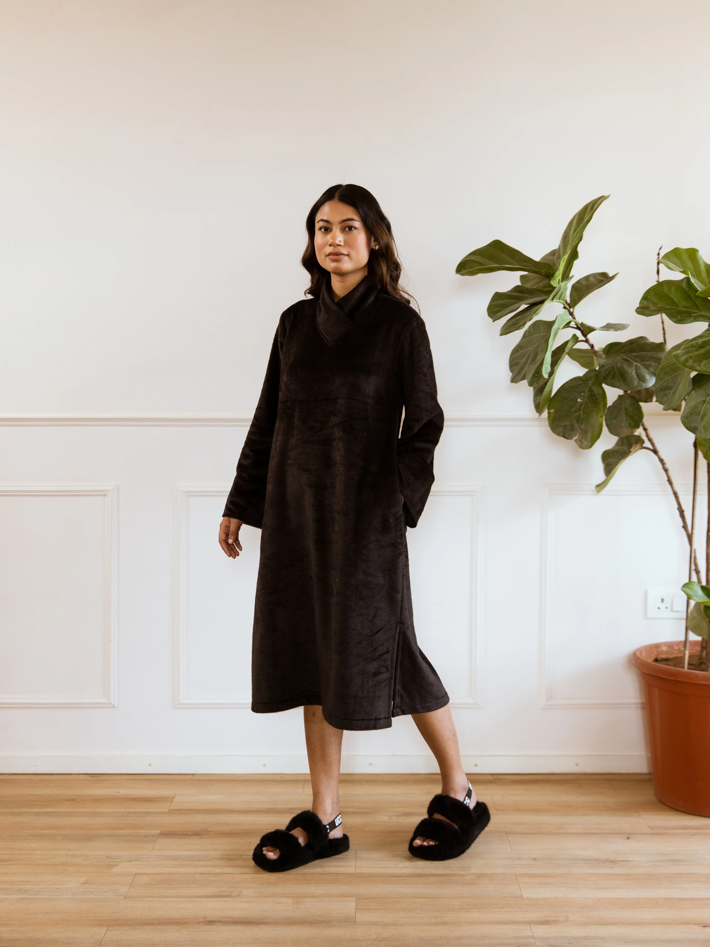 Super Soft Black Woollen Cross Neck Midi Dress - Image 4