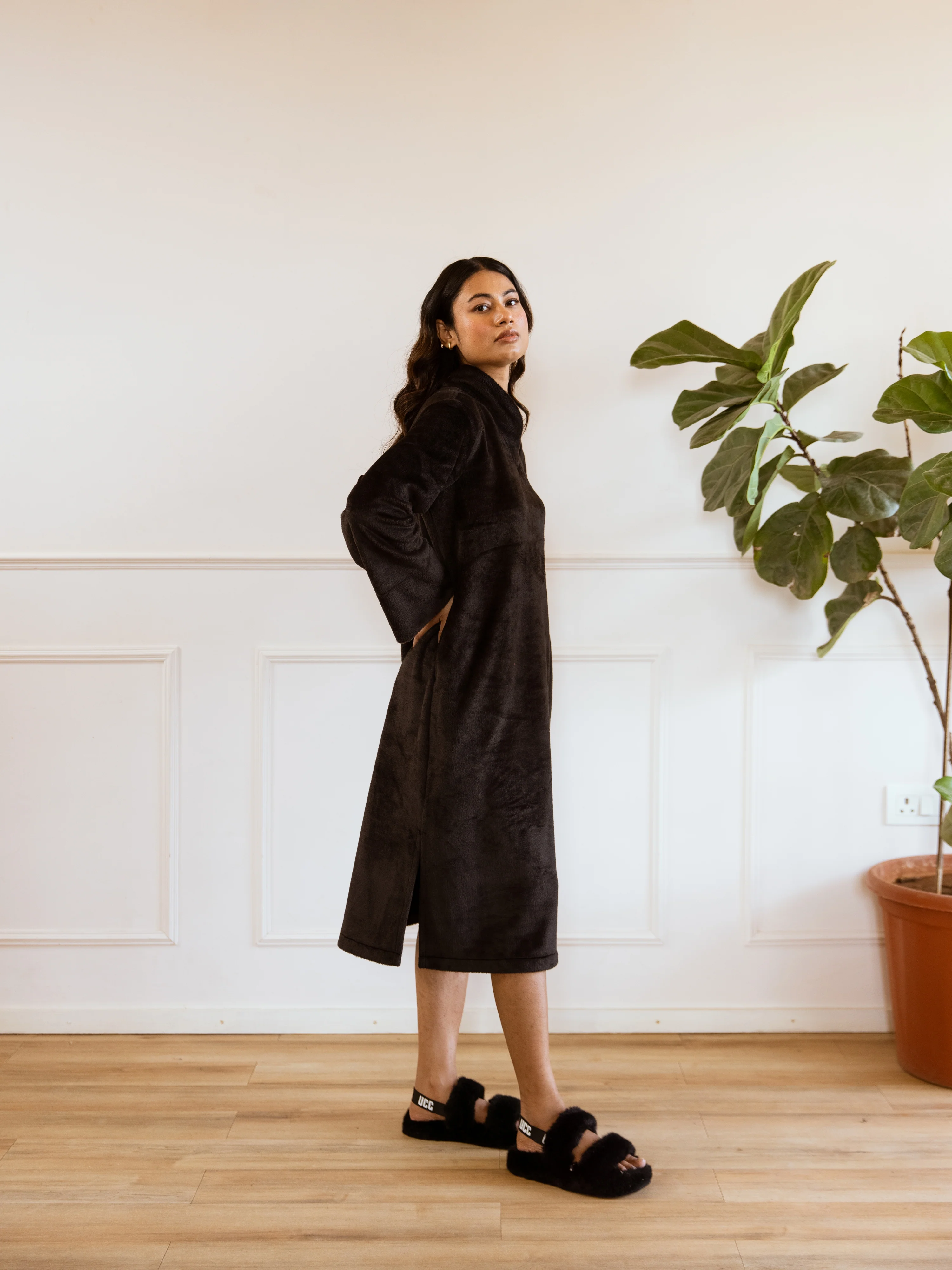 Super Soft Black Woollen Cross Neck Midi Dress - Image 5