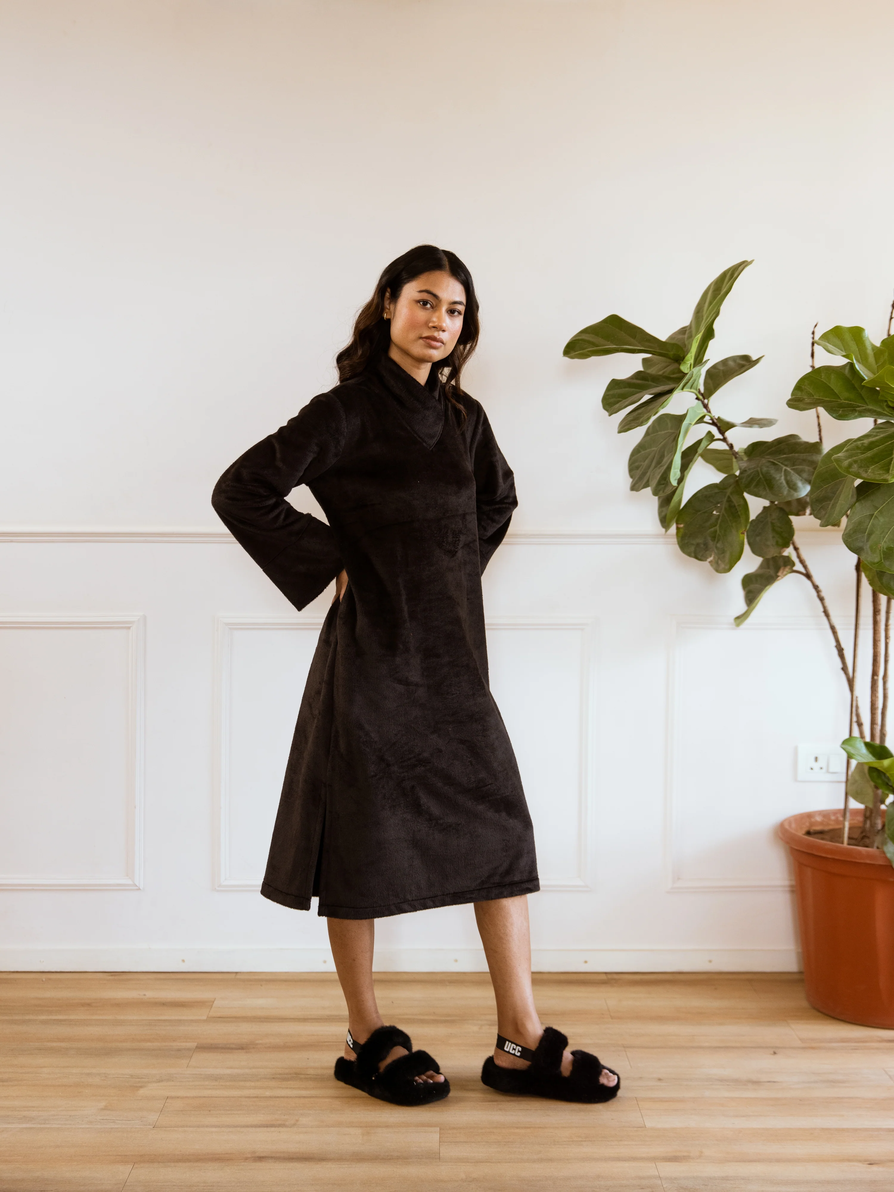 Super Soft Black Woollen Cross Neck Midi Dress - Image 6