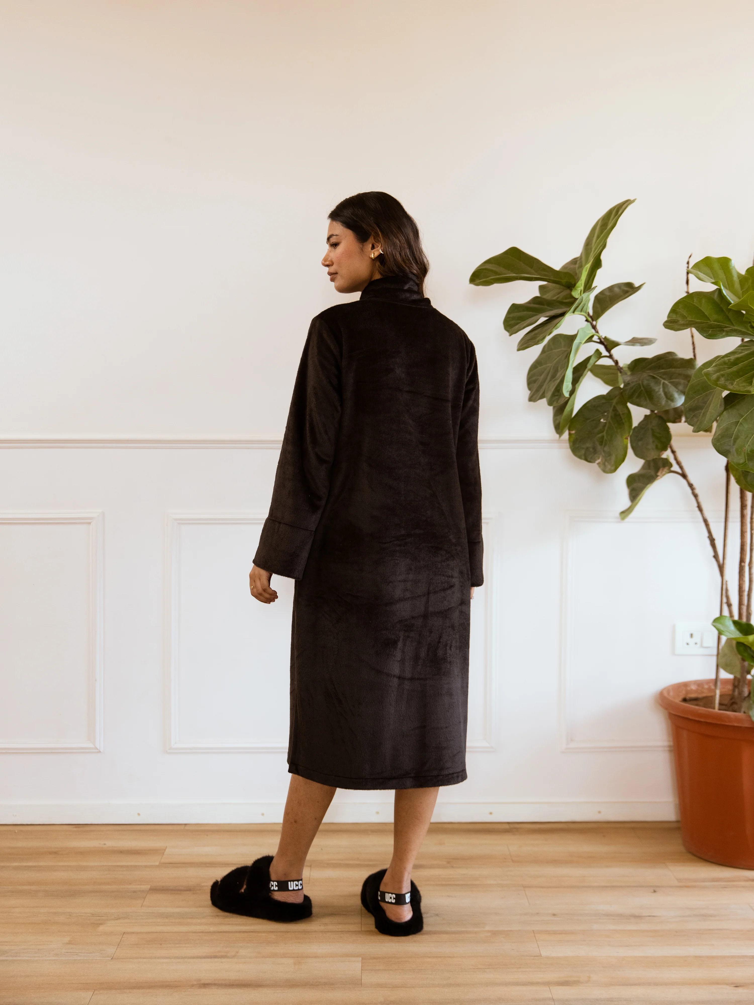Super Soft Black Woollen Cross Neck Midi Dress - Image 7