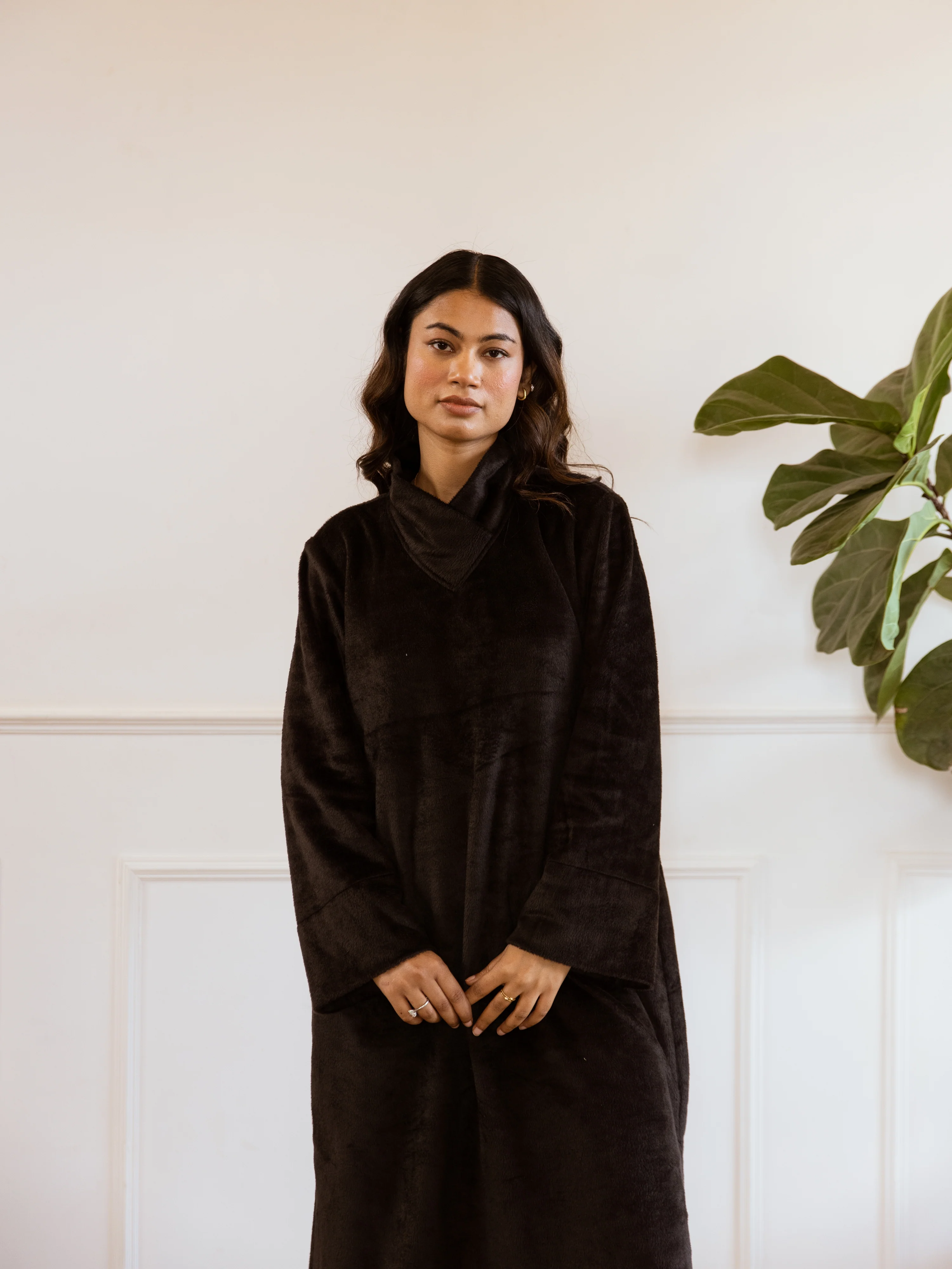 Super Soft Black Woollen Cross Neck Midi Dress - Image 8