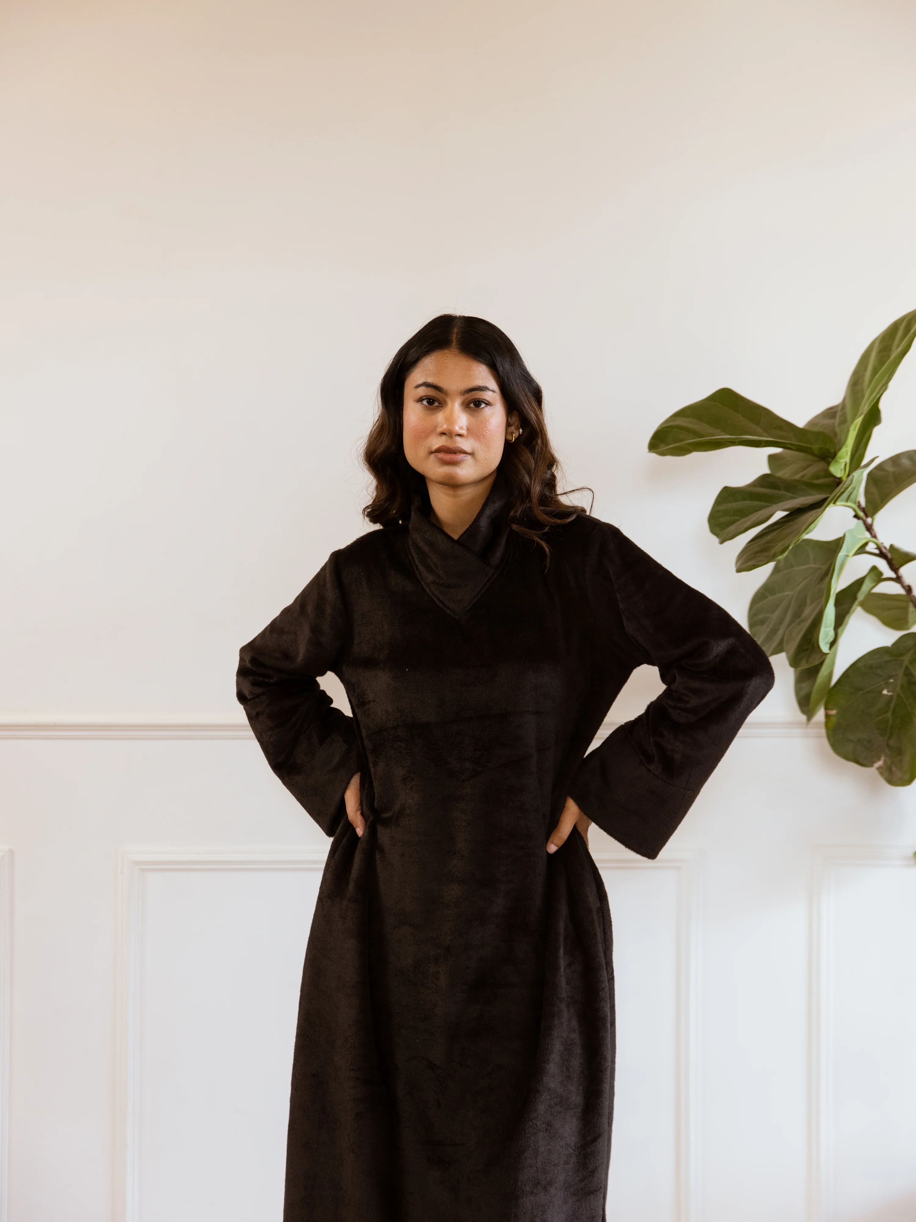 Super Soft Black Woollen Cross Neck Midi Dress - Image 9
