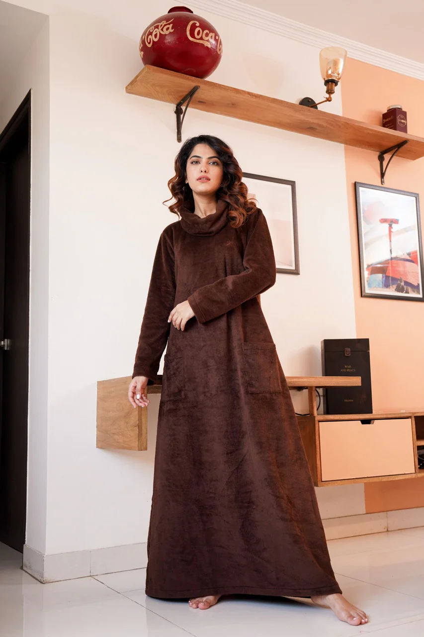 Super Soft Brown High Neck Woollen Maxi - Image 10