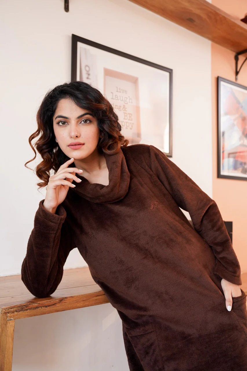Super Soft Brown High Neck Woollen Maxi - Image 11
