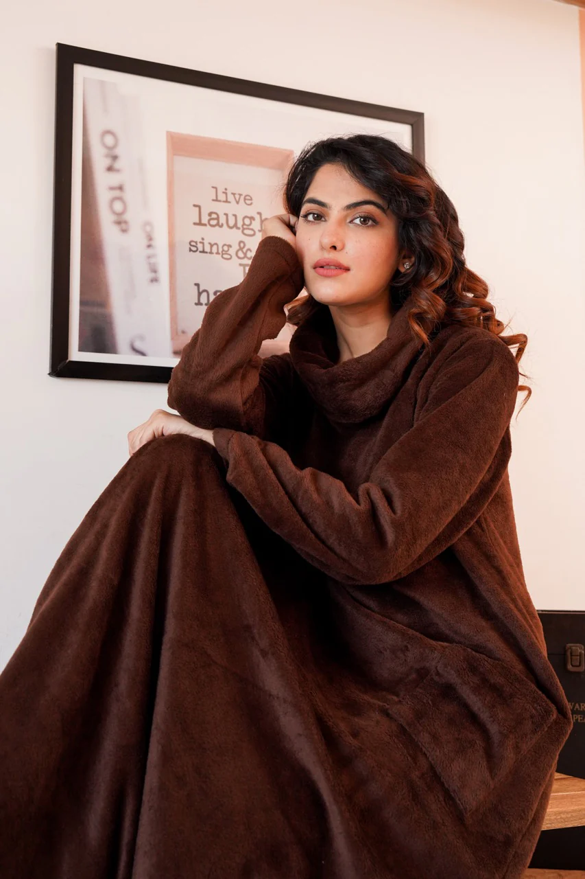 Super Soft Brown High Neck Woollen Maxi - Image 6