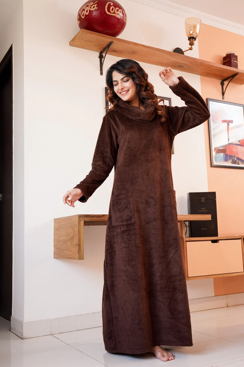 Super Soft Brown High Neck Woollen Maxi - Image 9