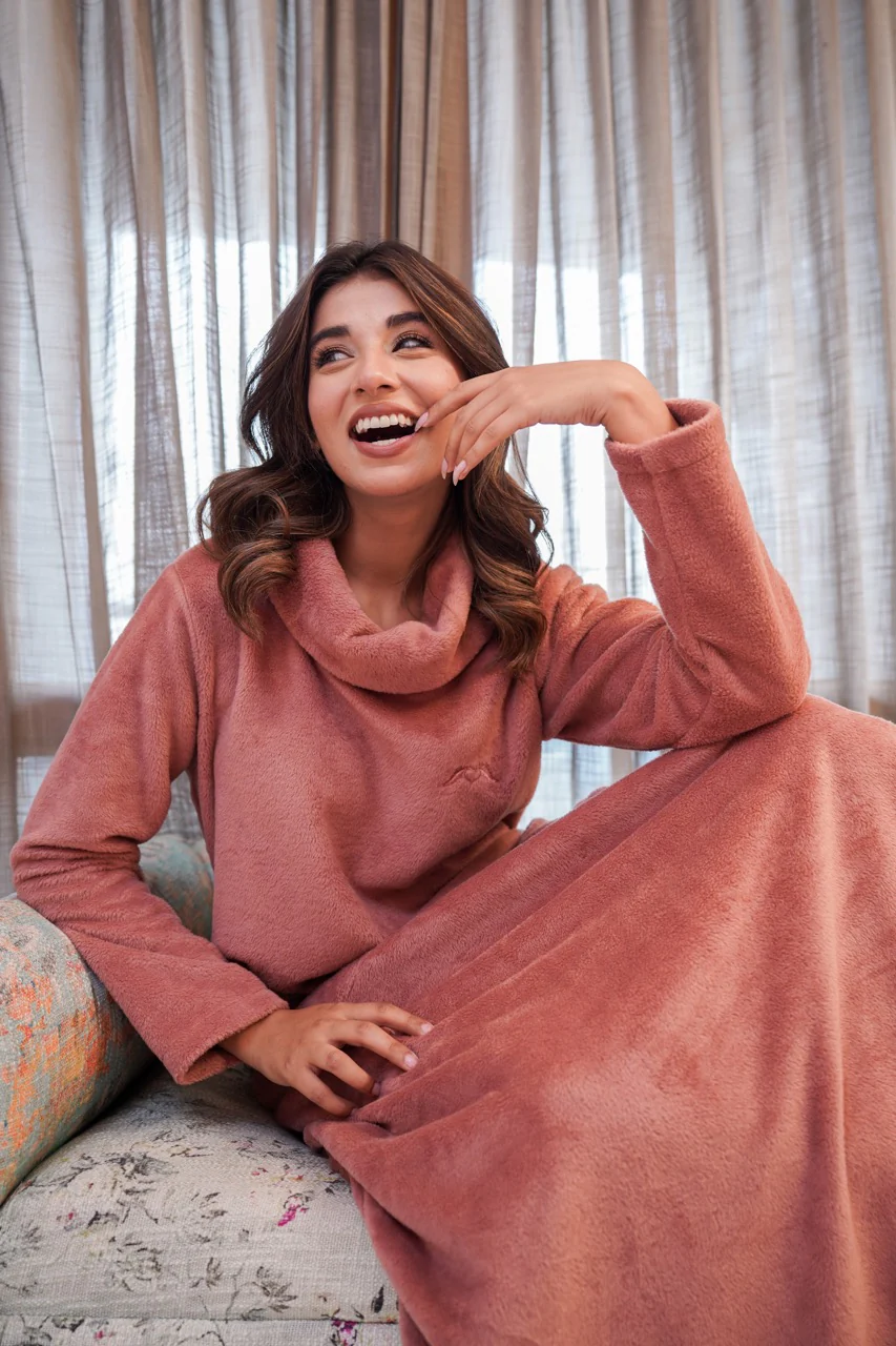 Super Soft Dusty Pink High Neck Woollen Maxi - Image 7
