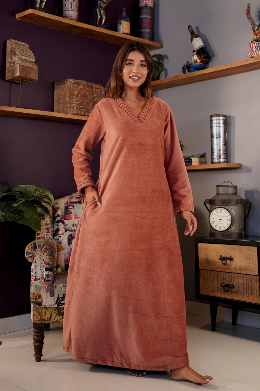 Super Soft Dusty Pink V Neck Woollen Maxi - Image 4
