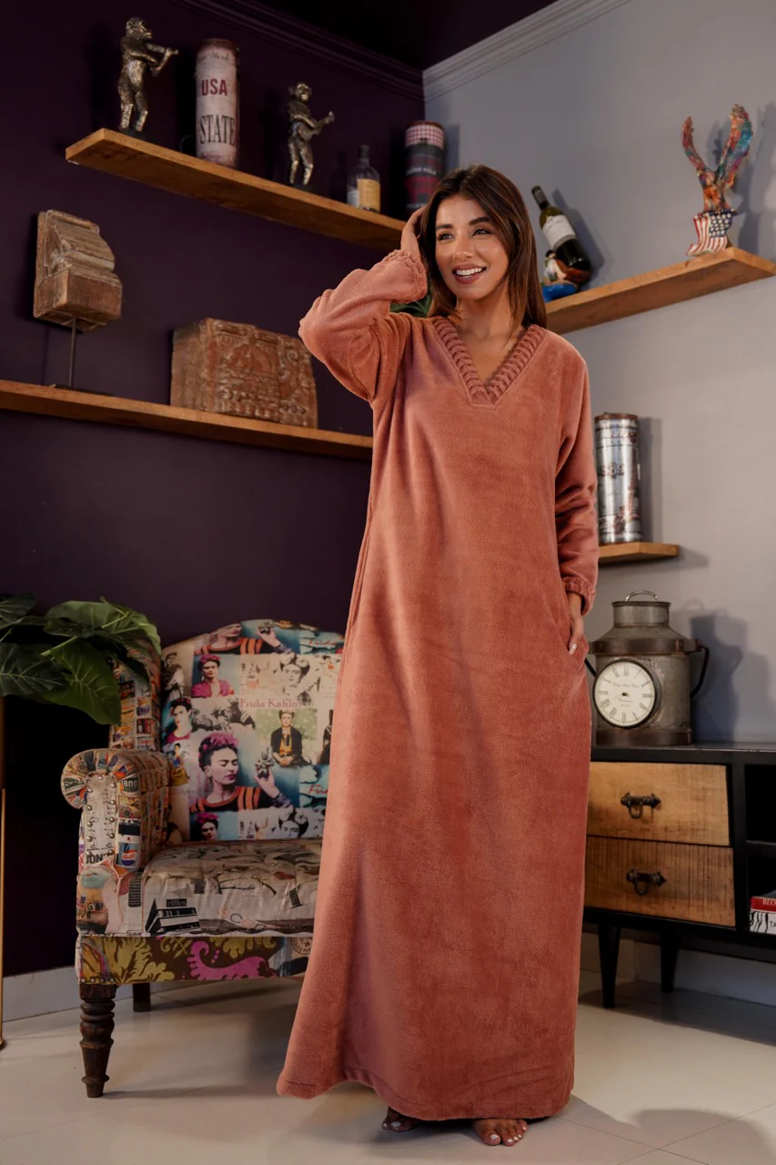 Super Soft Dusty Pink V Neck Woollen Maxi - Image 6
