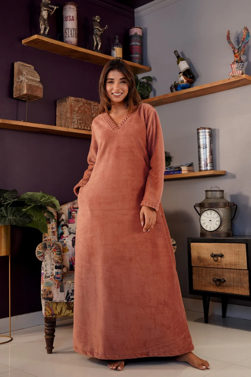 Super Soft Dusty Pink V Neck Woollen Maxi - Image 8