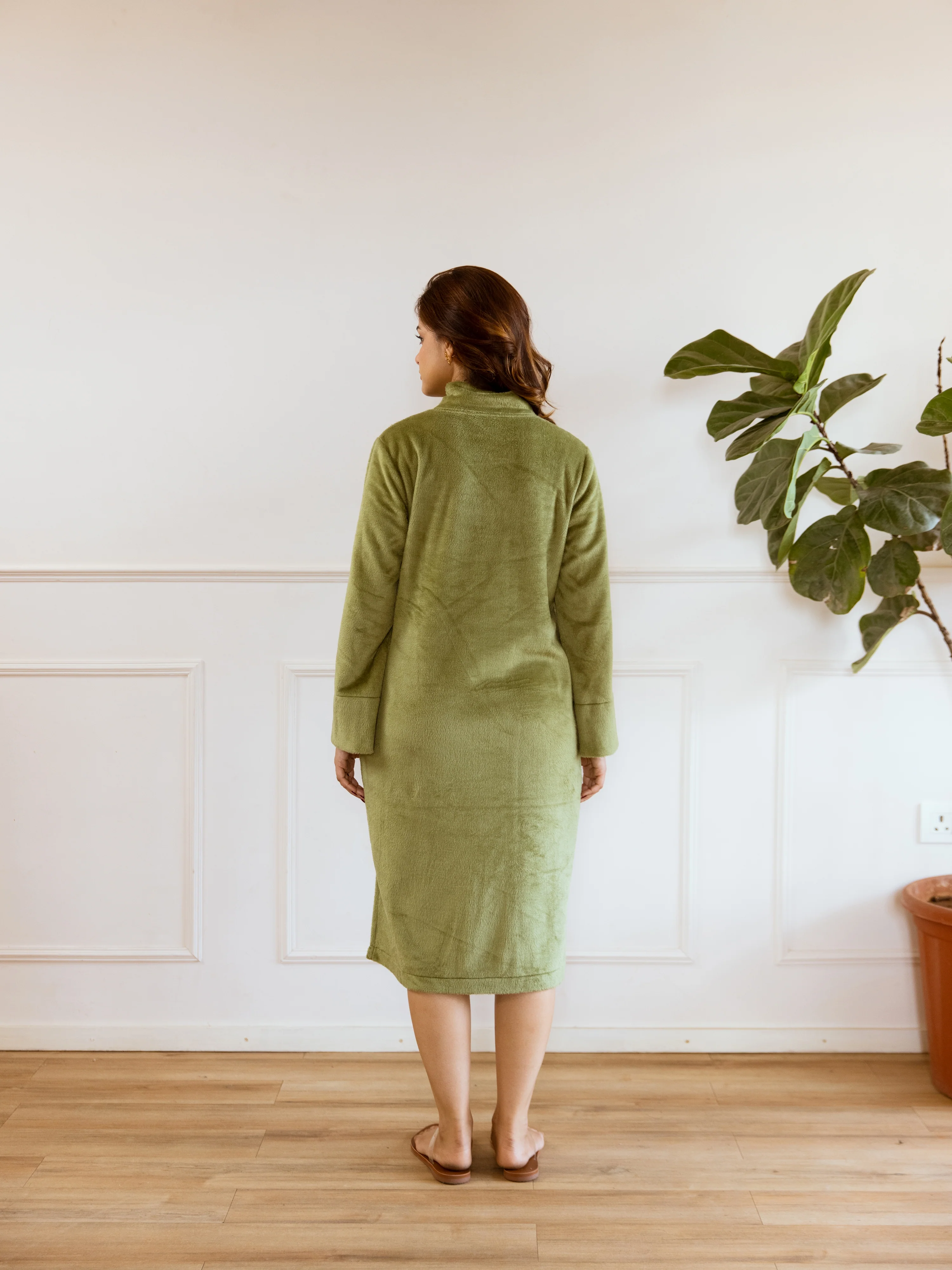 Super Soft Green Woollen Cross Neck Midi Dress - Image 5