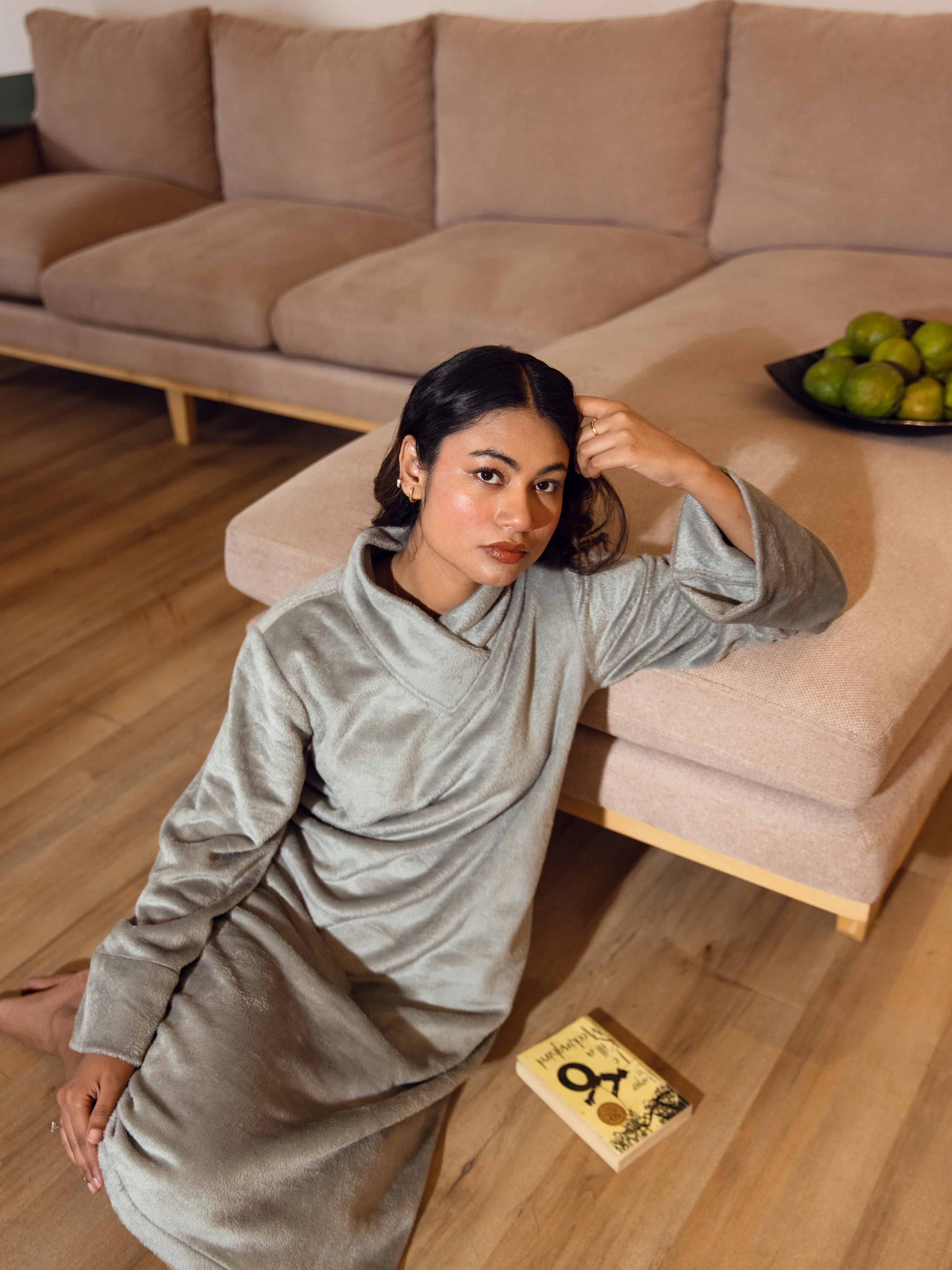 Super Soft Grey Woollen Cross Neck Midi Dress - Image 6
