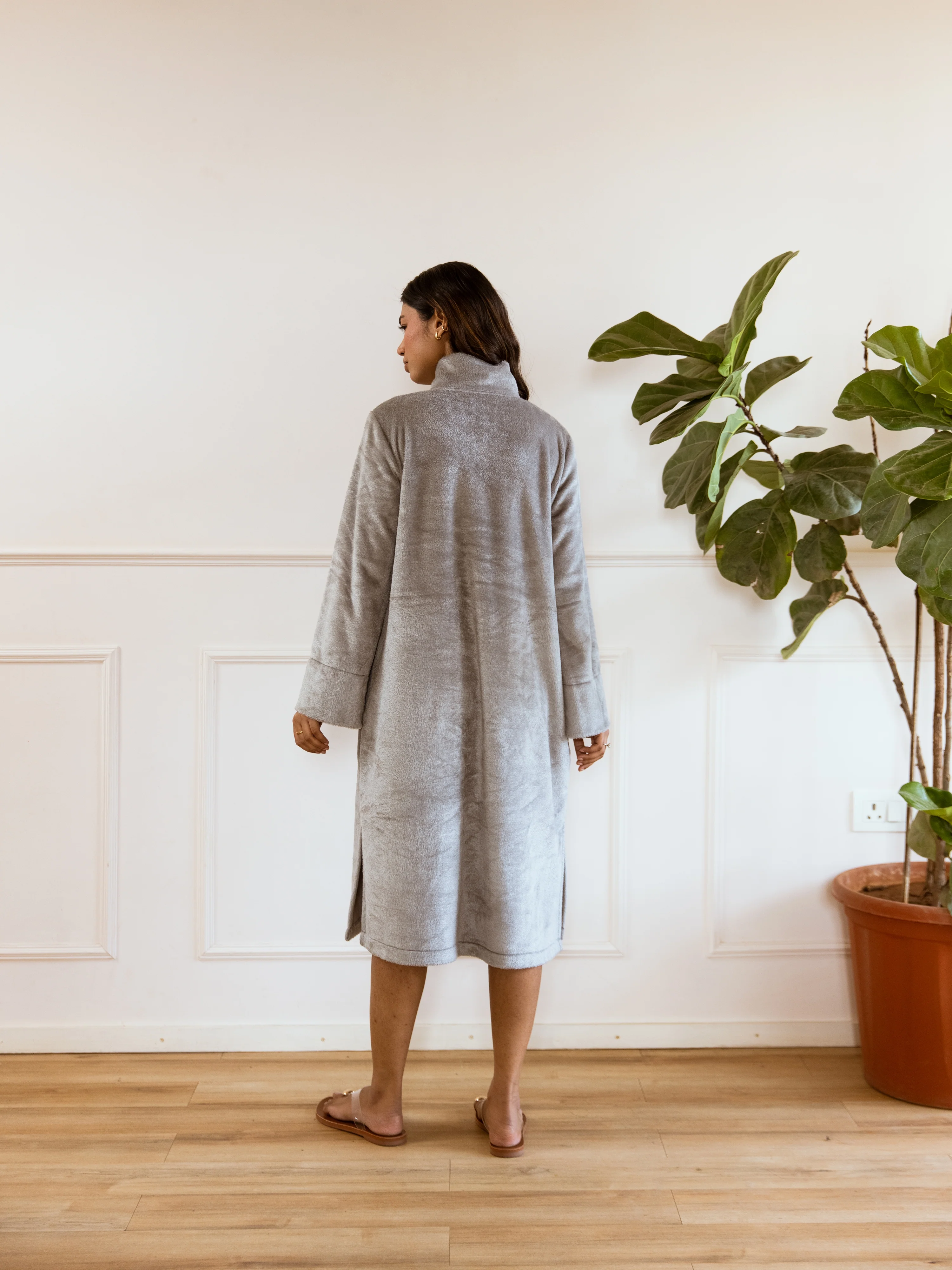 Super Soft Grey Woollen Cross Neck Midi Dress - Image 8