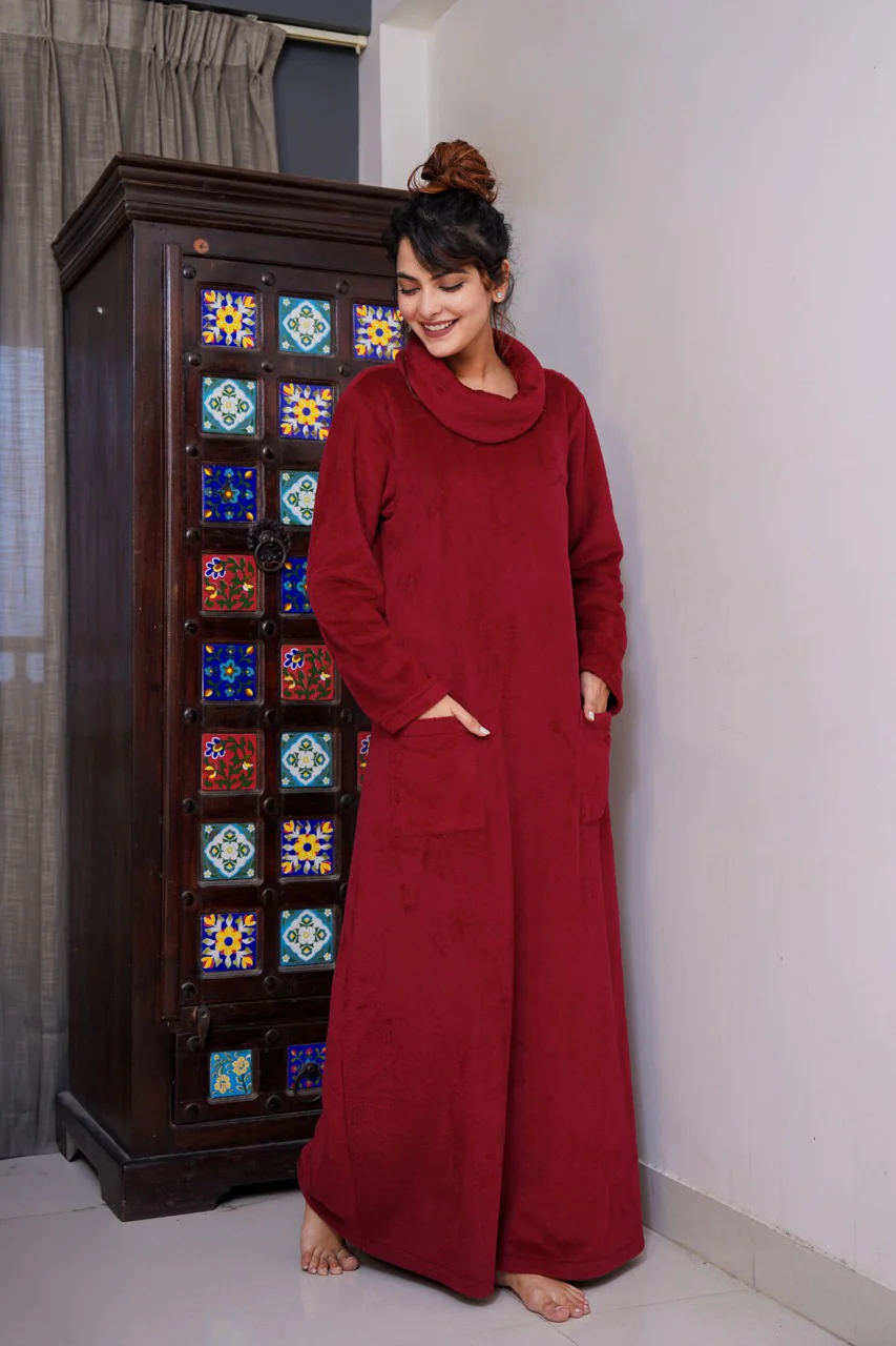 Super Soft Maroon High Neck Woollen Maxi - Image 10