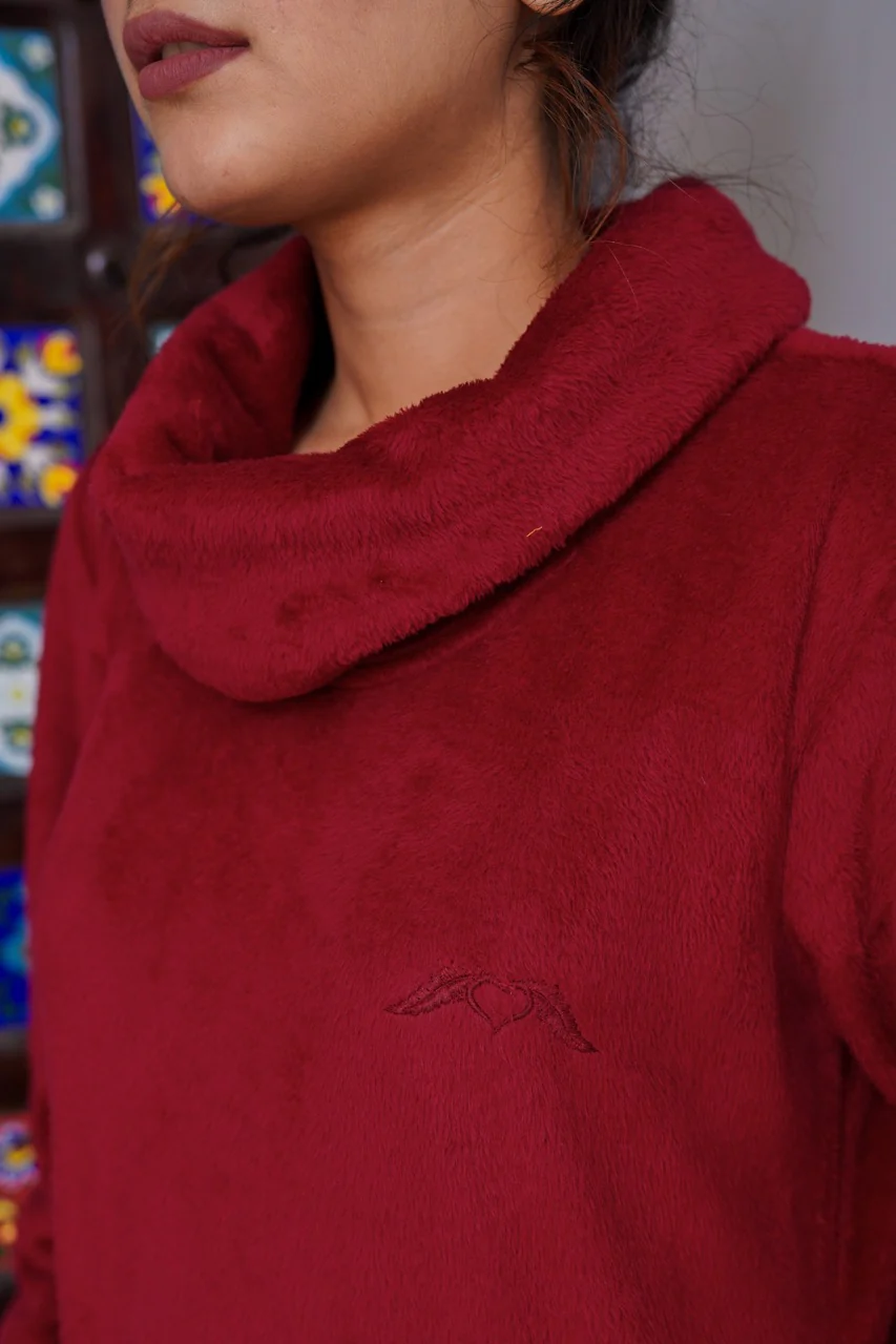 Super Soft Maroon High Neck Woollen Maxi - Image 12