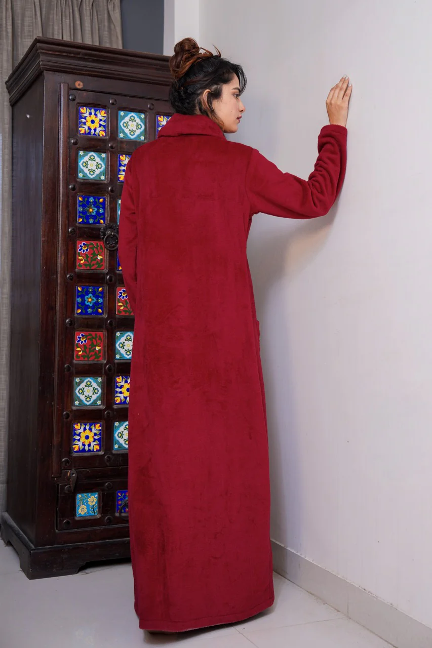Super Soft Maroon High Neck Woollen Maxi - Image 3