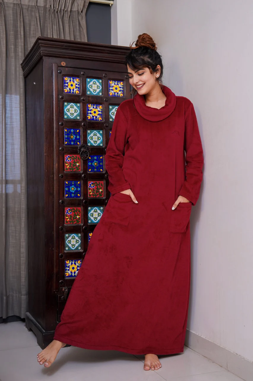 Super Soft Maroon High Neck Woollen Maxi - Image 4