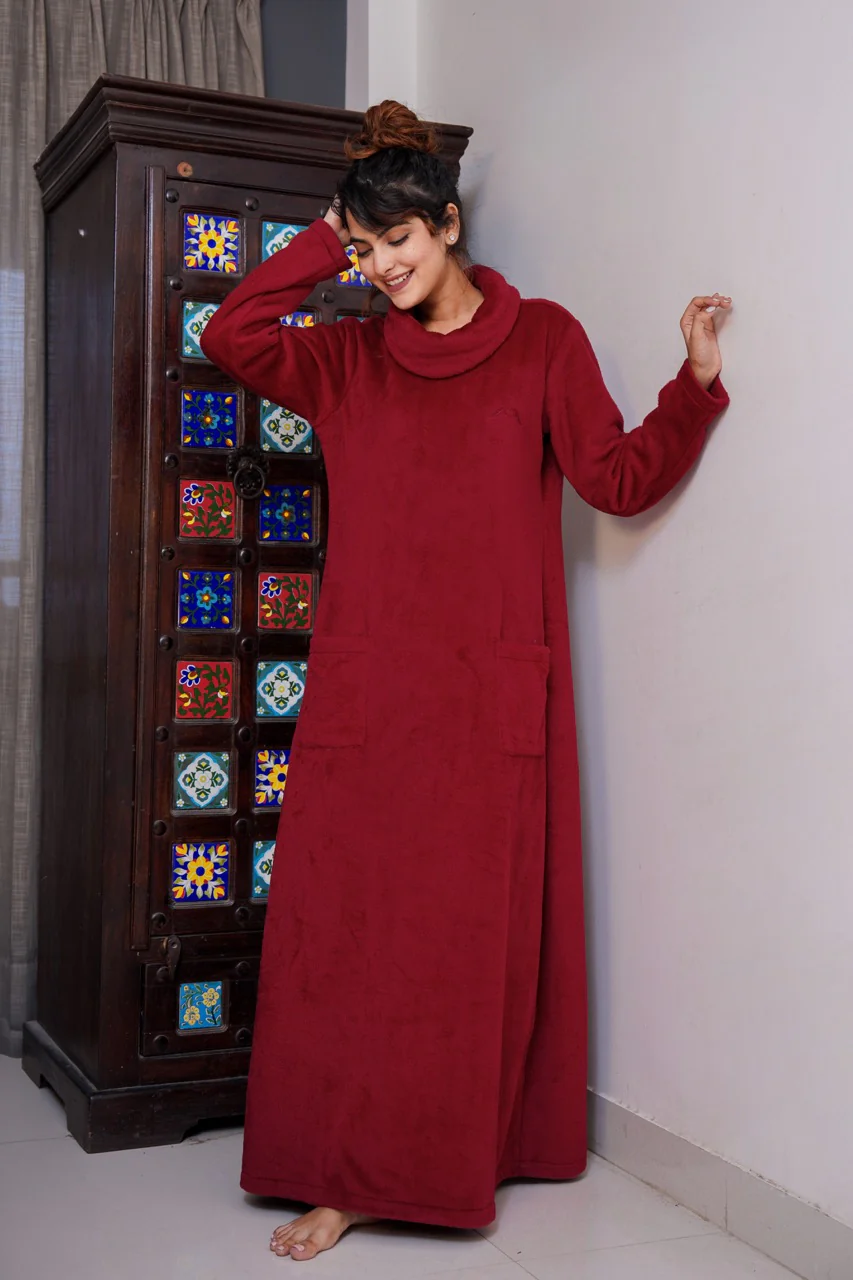 Super Soft Maroon High Neck Woollen Maxi - Image 6
