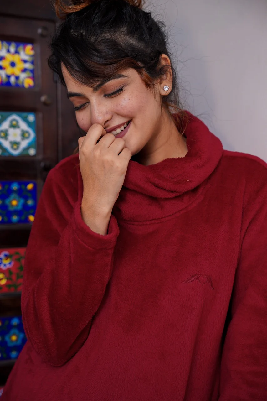 Super Soft Maroon High Neck Woollen Maxi - Image 7