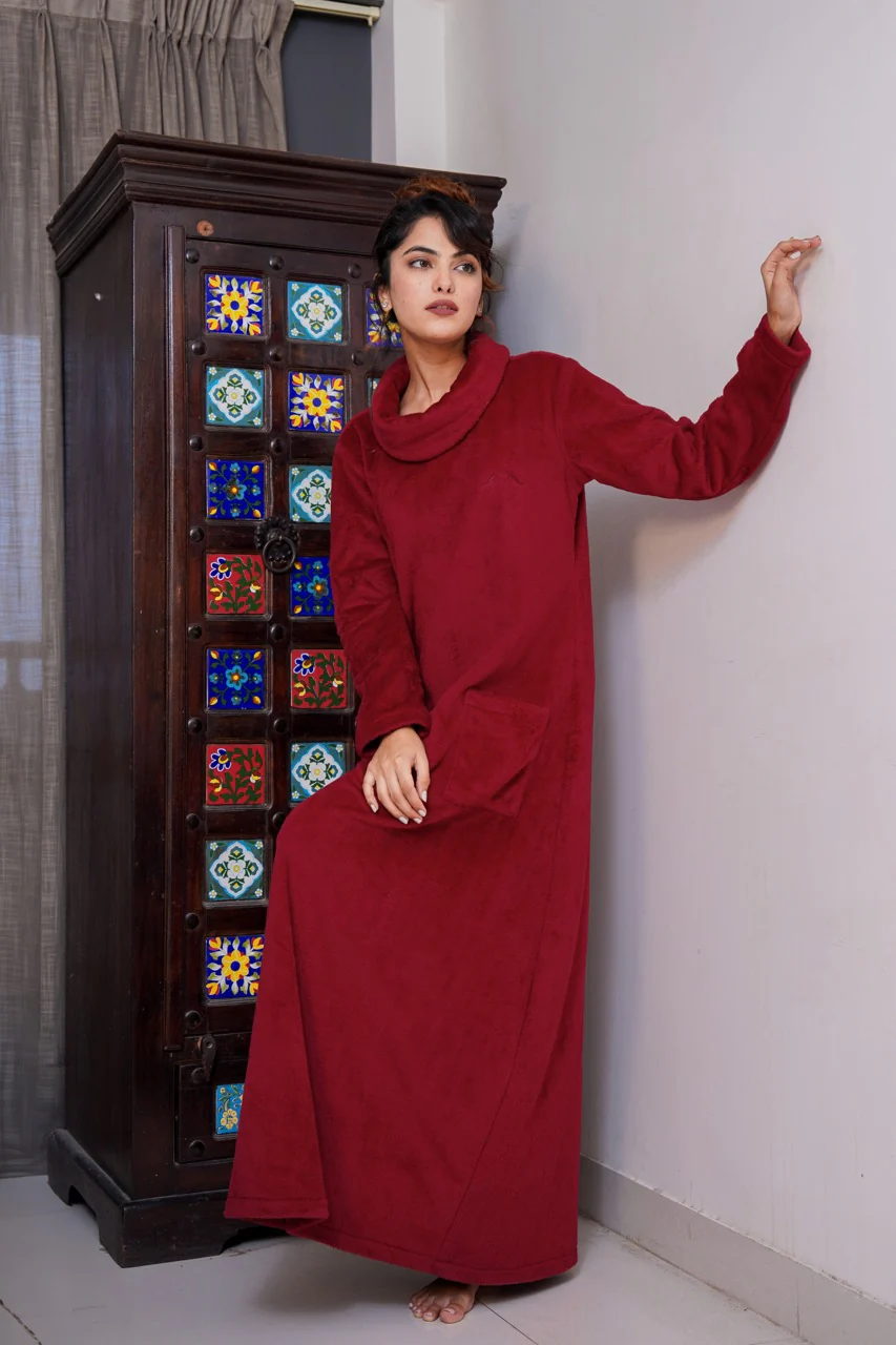 Super Soft Maroon High Neck Woollen Maxi - Image 8