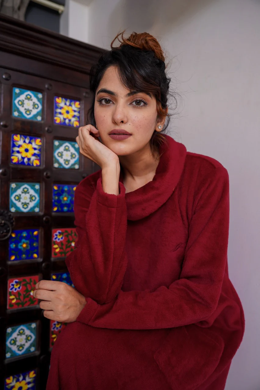 Super Soft Maroon High Neck Woollen Maxi - Image 9