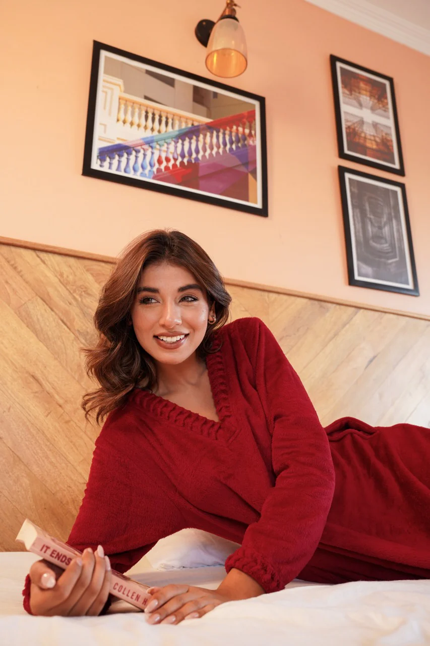 Super Soft Maroon V Neck Woollen Maxi - Image 12