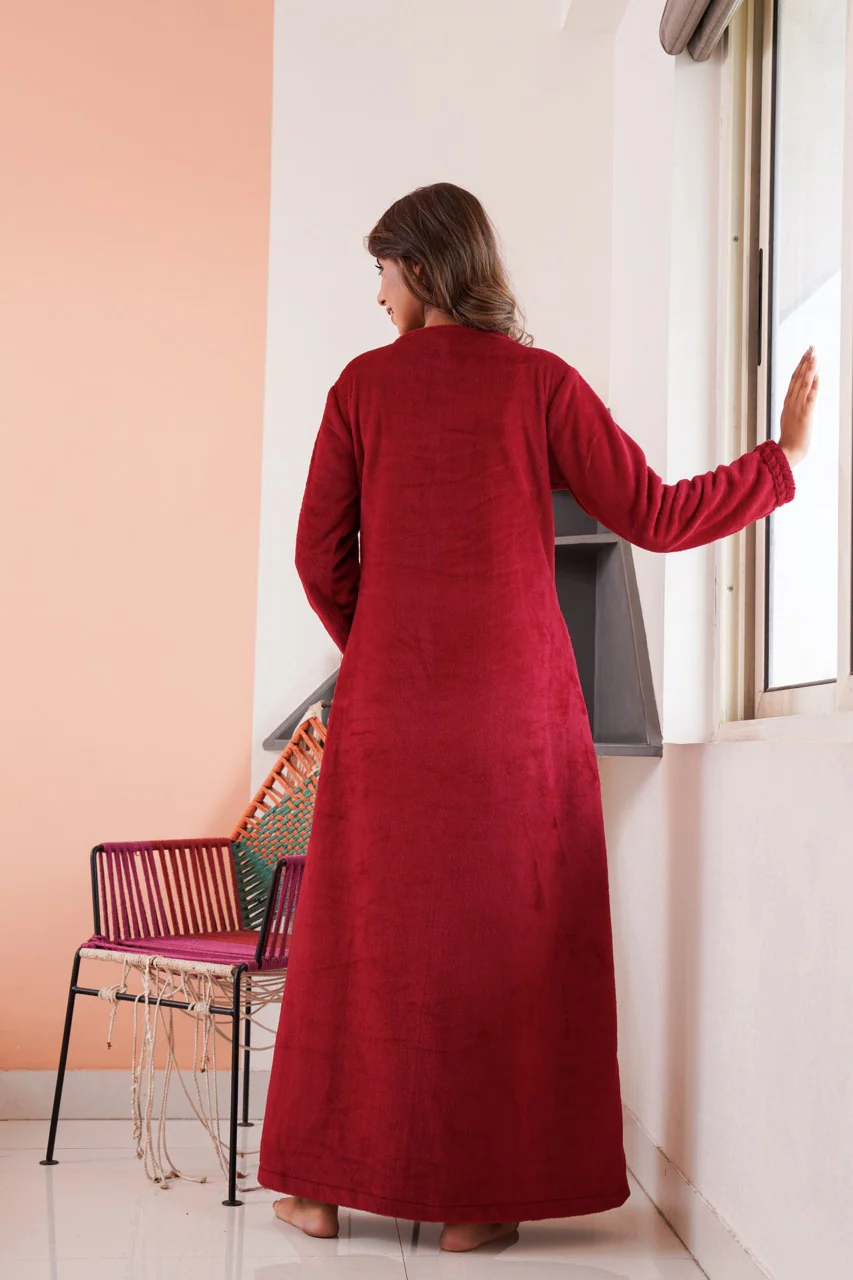 Super Soft Maroon V Neck Woollen Maxi - Image 4