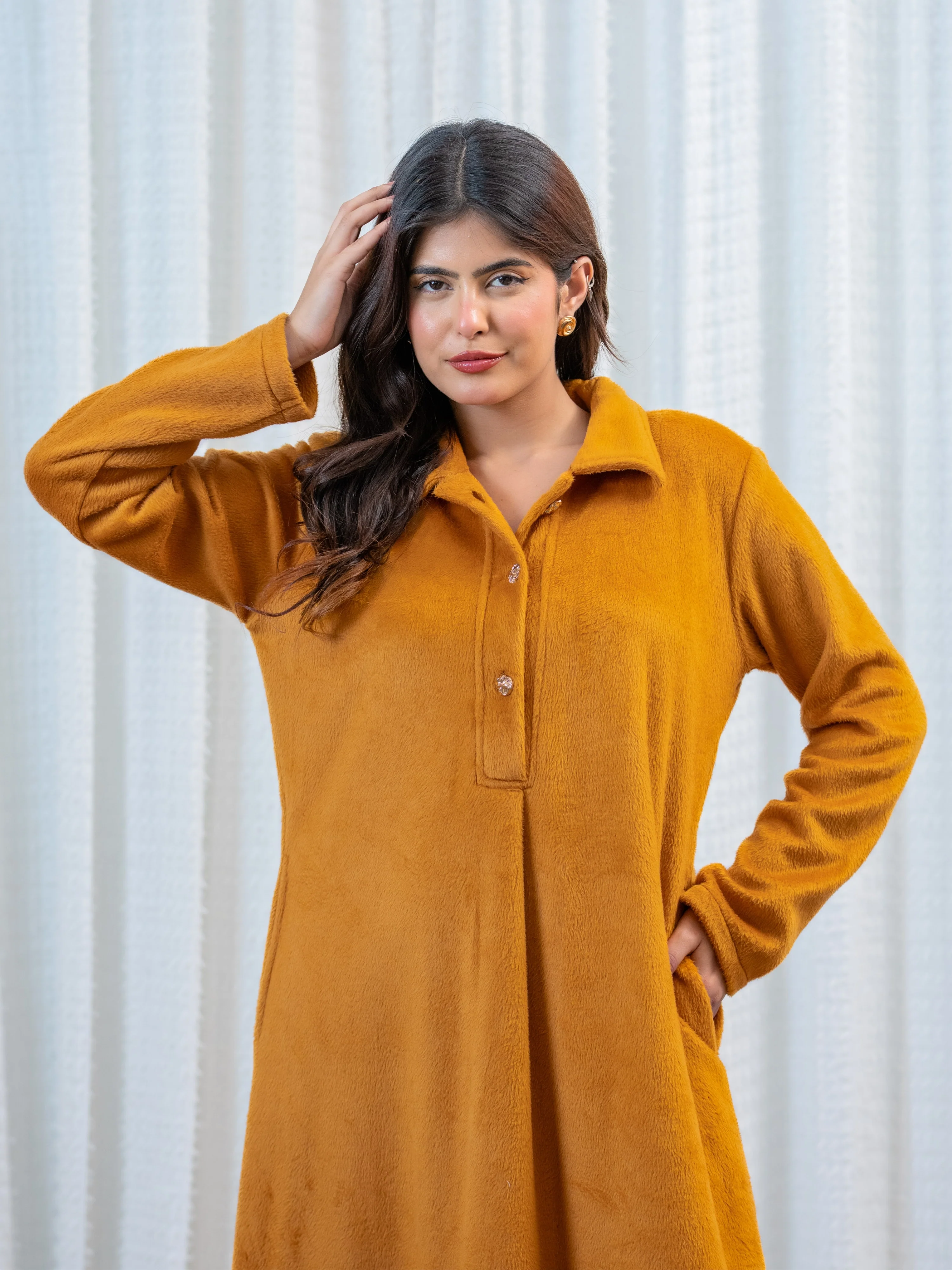Super Soft Mustard Collared Woollen Maxi - Image 2