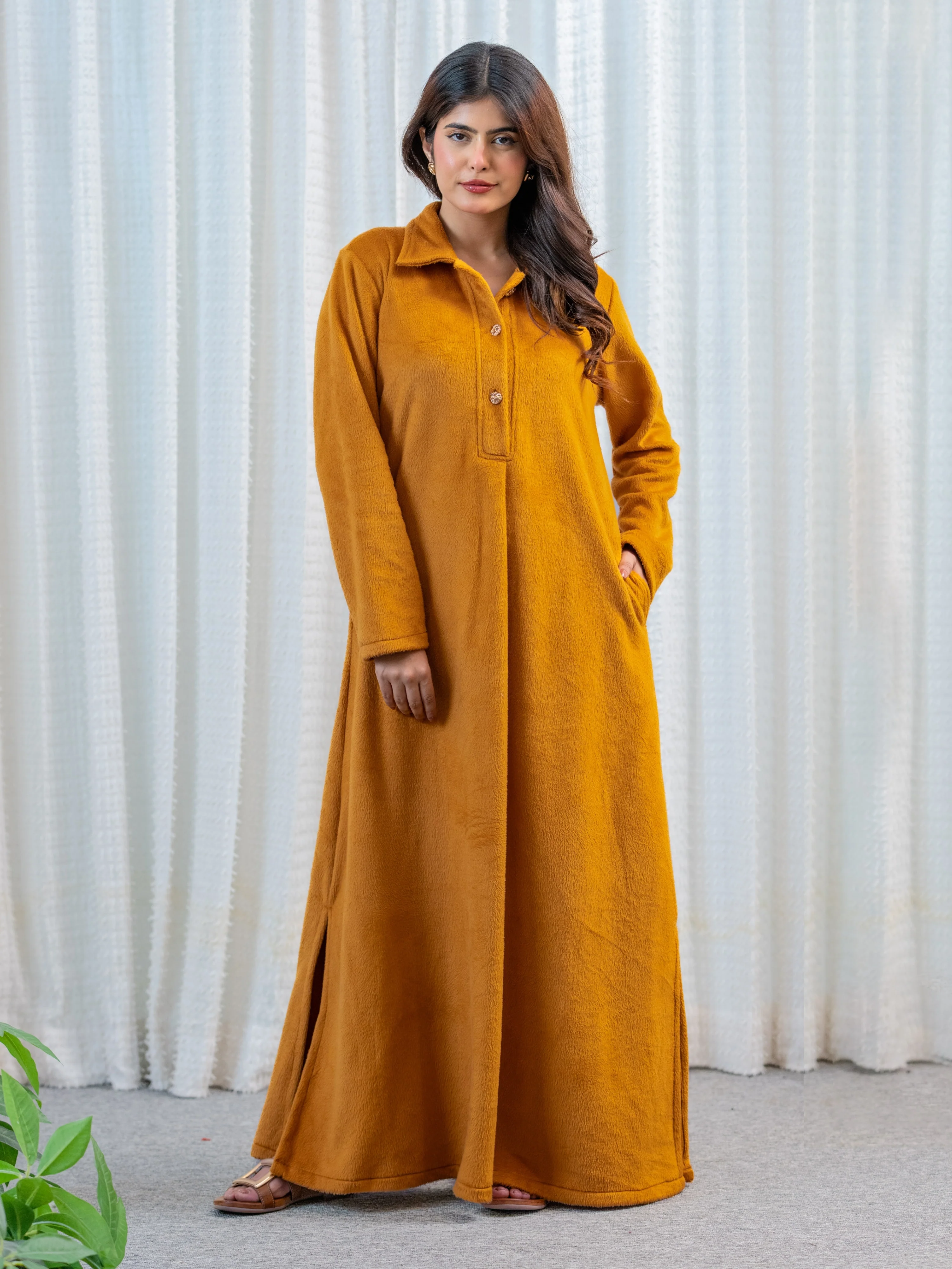 Super Soft Mustard Collared Woollen Maxi - Image 3