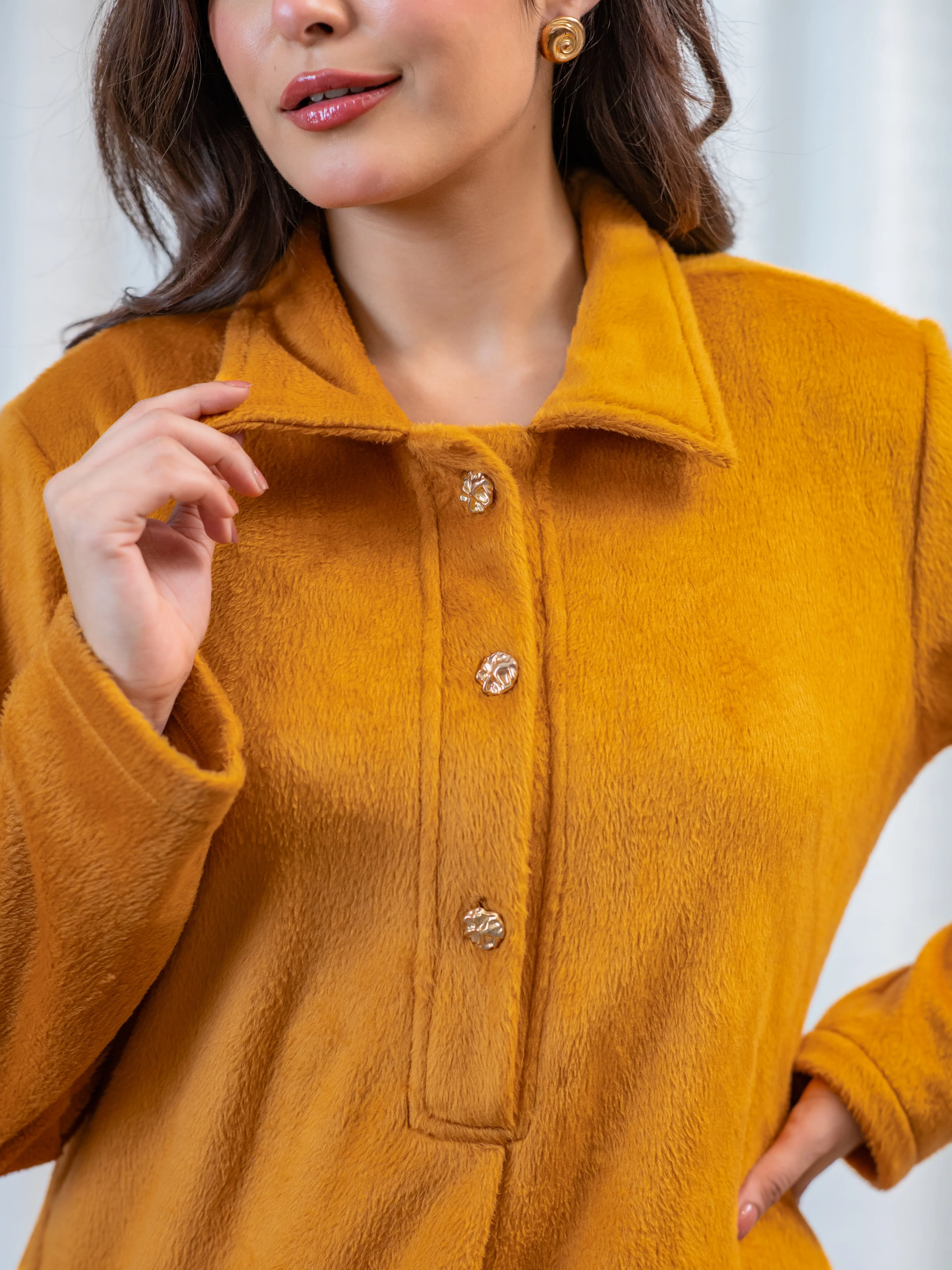 Super Soft Mustard Collared Woollen Maxi - Image 4