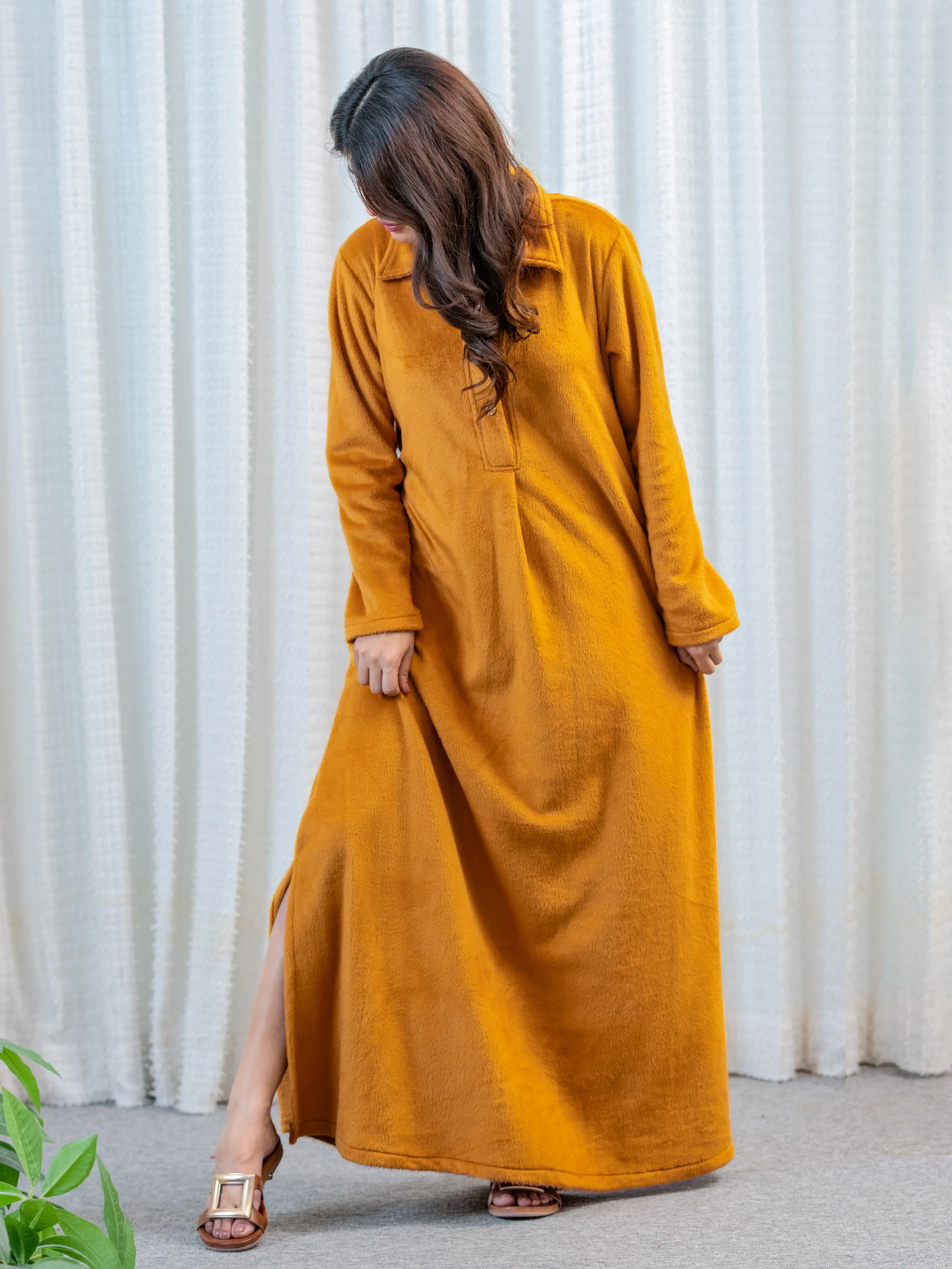 Super Soft Mustard Collared Woollen Maxi - Image 6