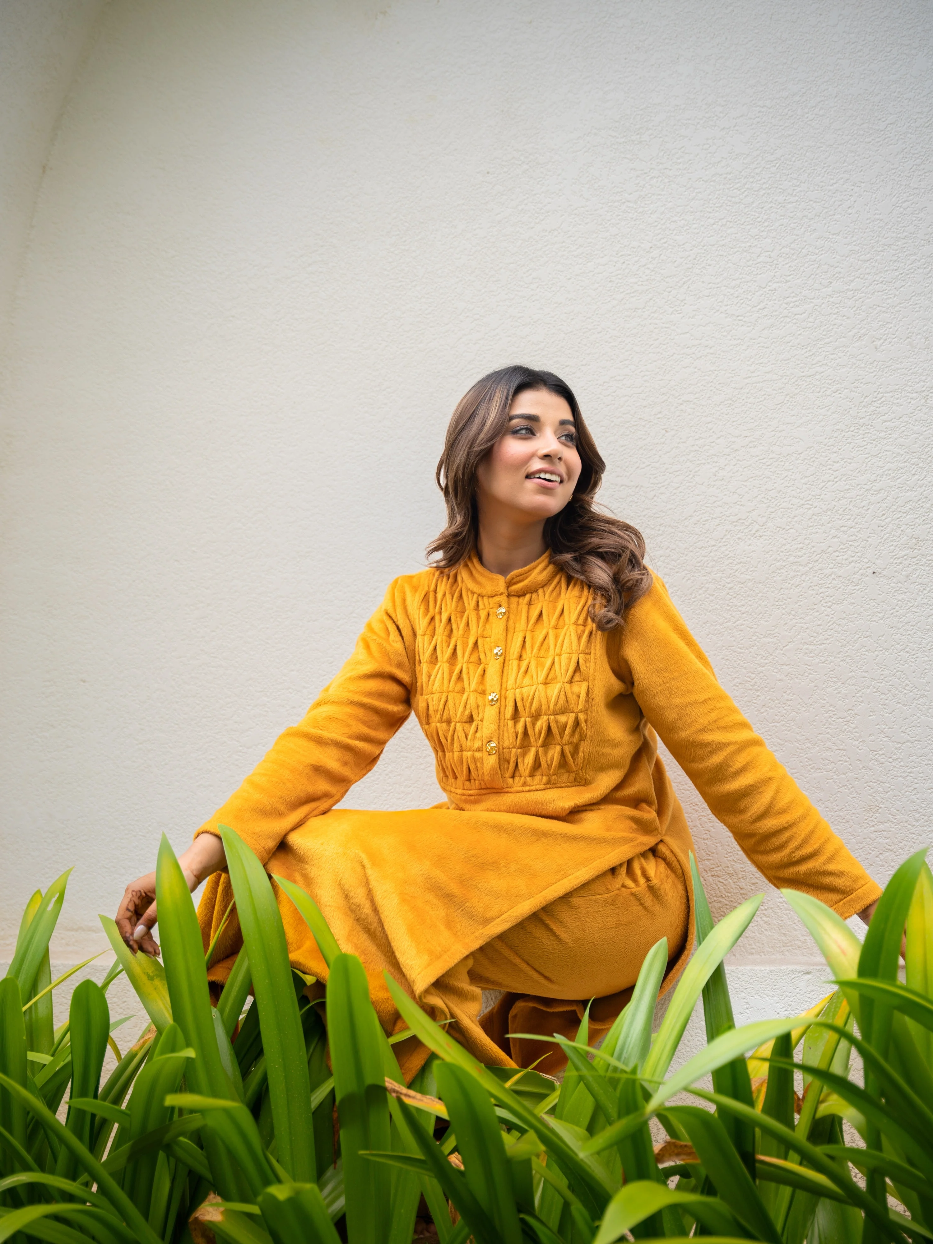 PinTuck Mustard Long Kurta Super Soft Woollen Set - Image 9