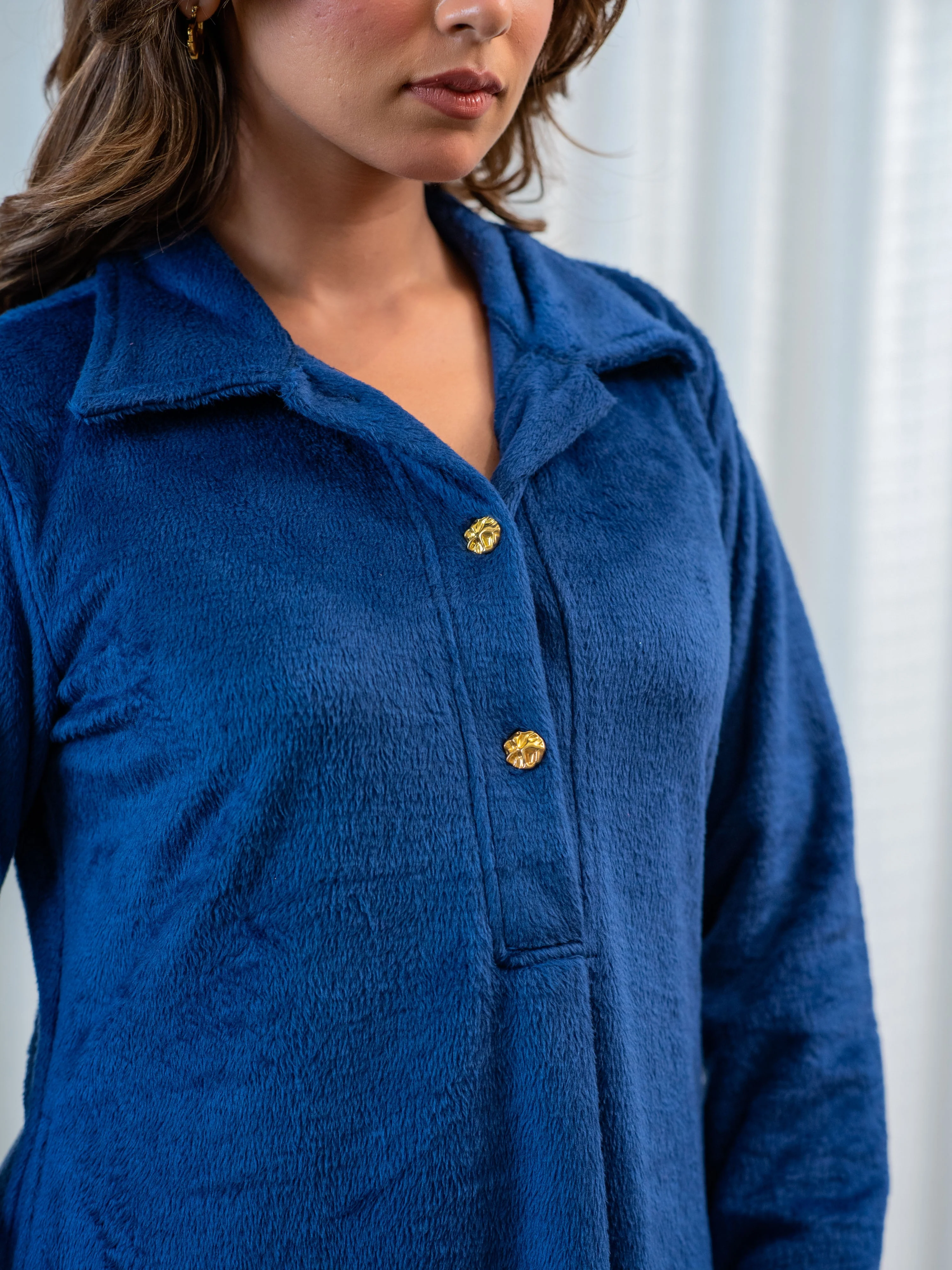 Super Soft Navy Blue Collared Woollen Maxi - Image 5