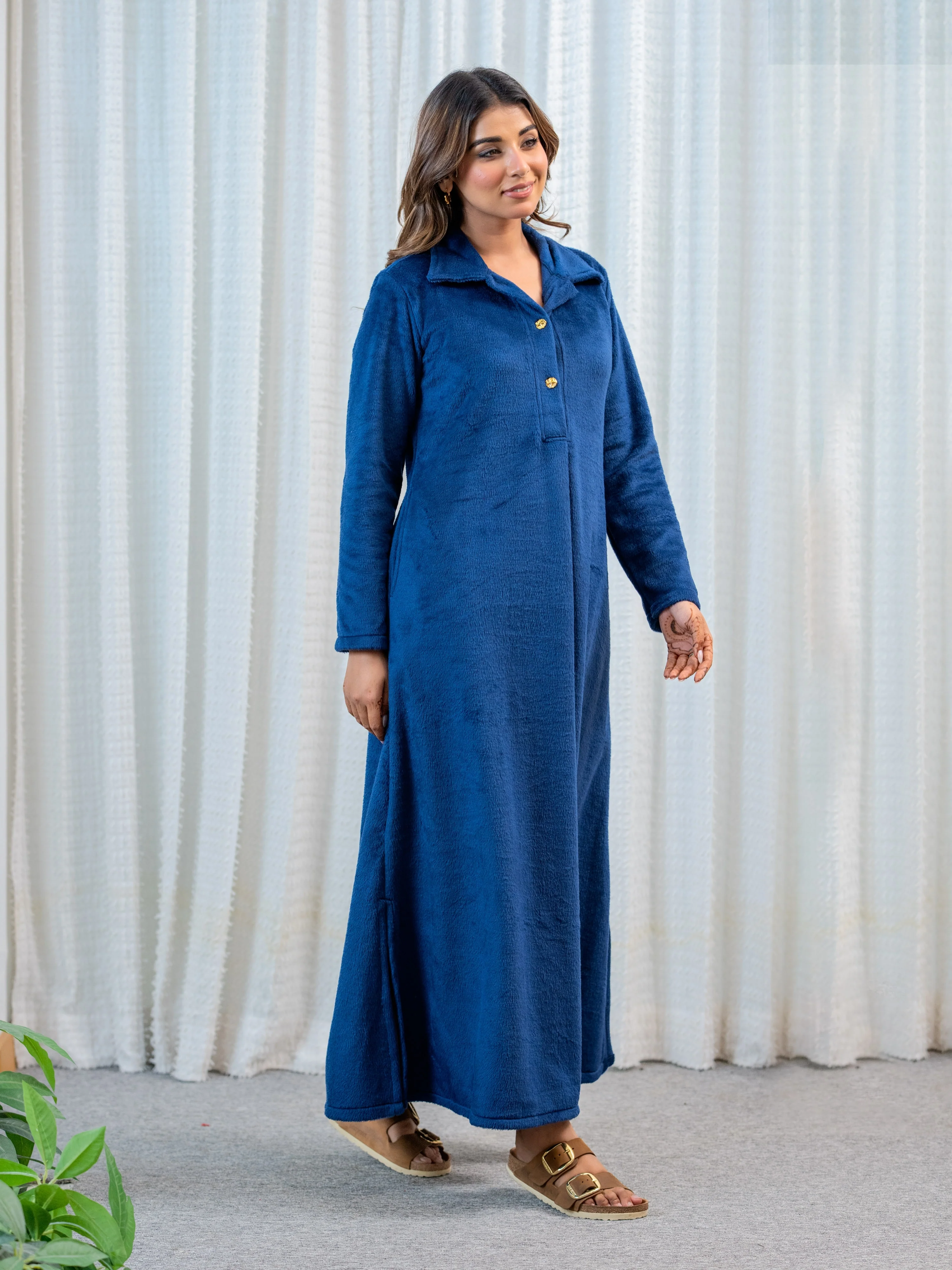 Super Soft Navy Blue Collared Woollen Maxi - Image 6