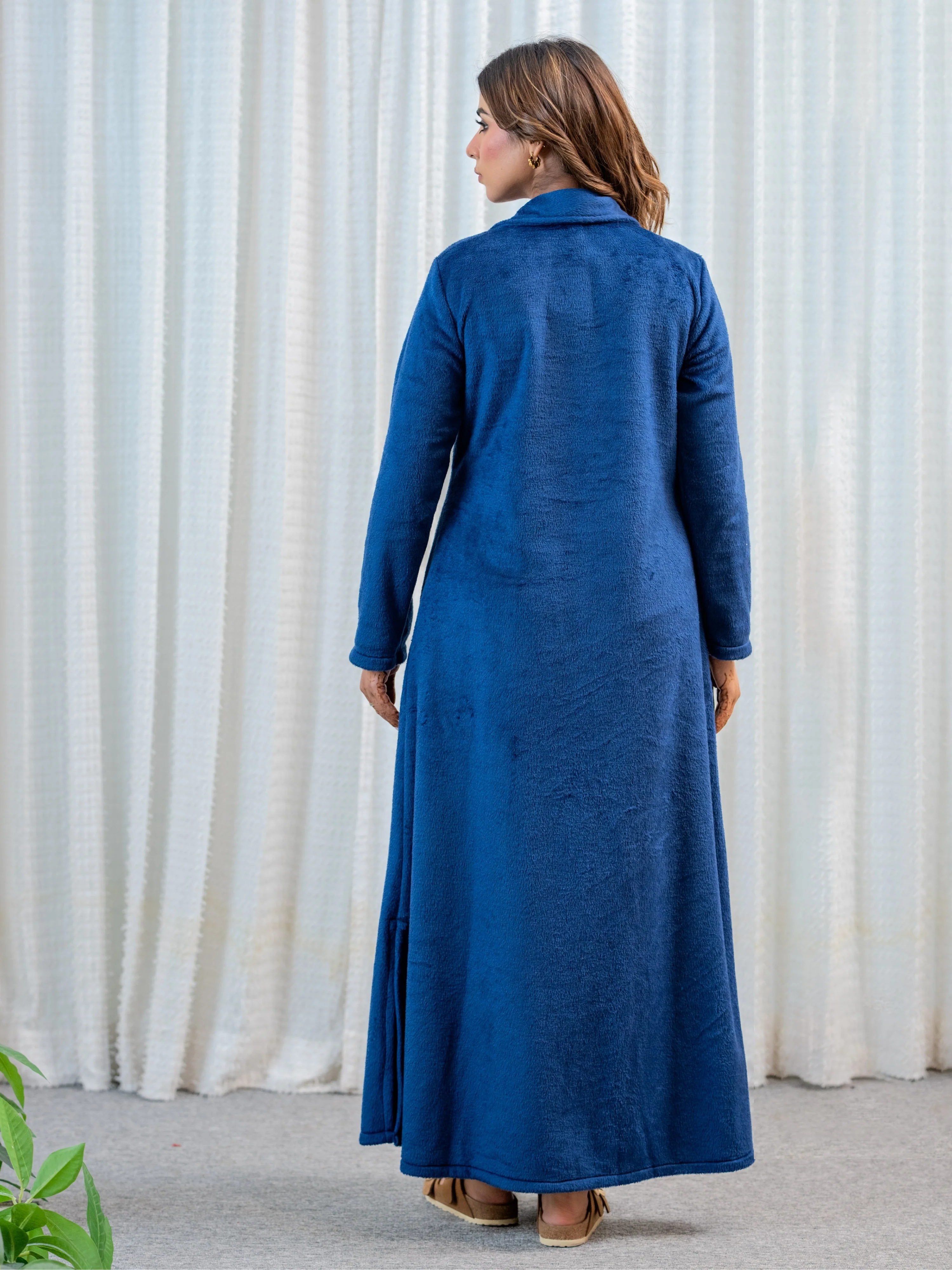 Super Soft Navy Blue Collared Woollen Maxi - Image 7