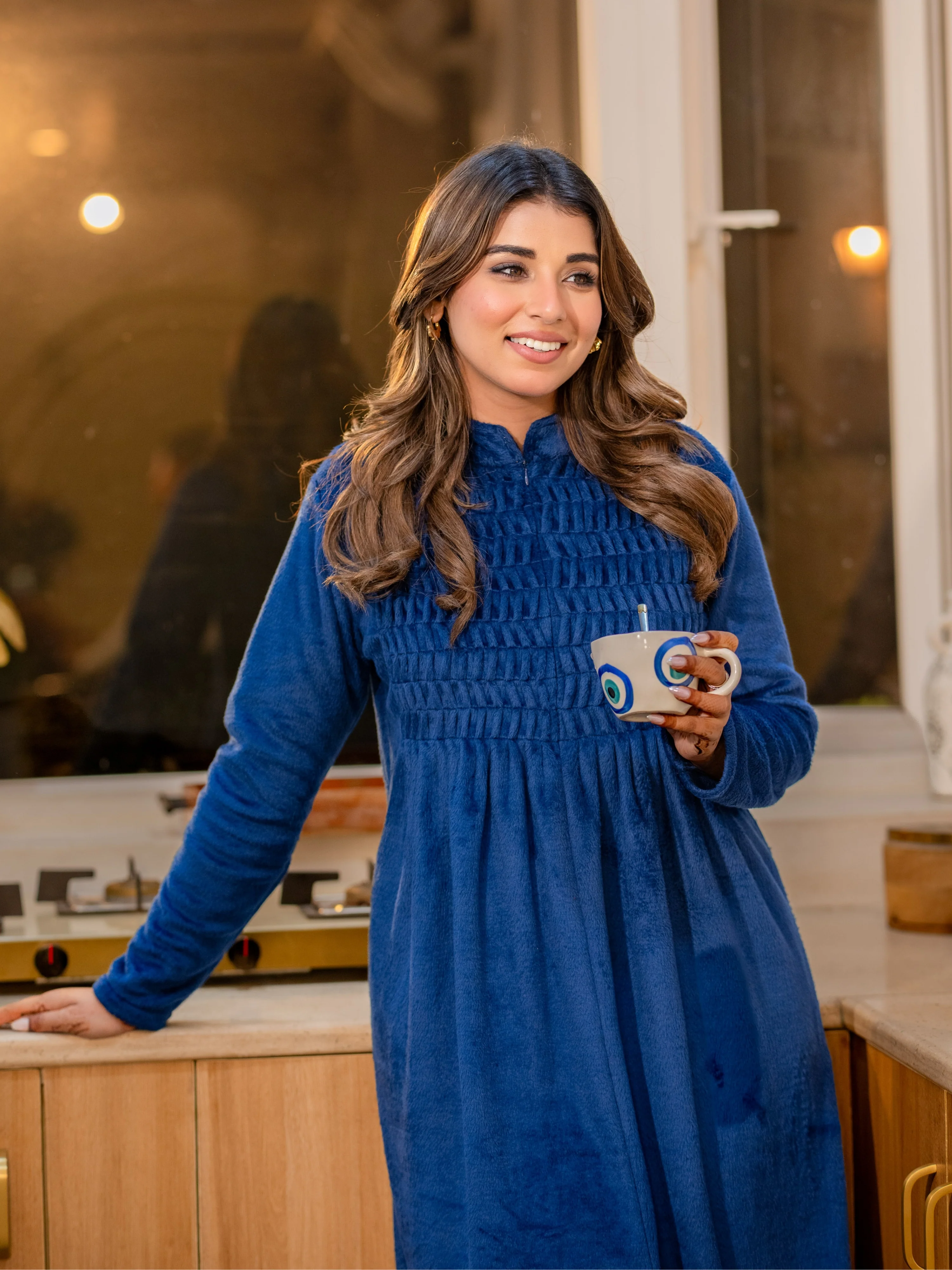 Super Soft Navy Blue pleated Woollen Maxi - Image 2