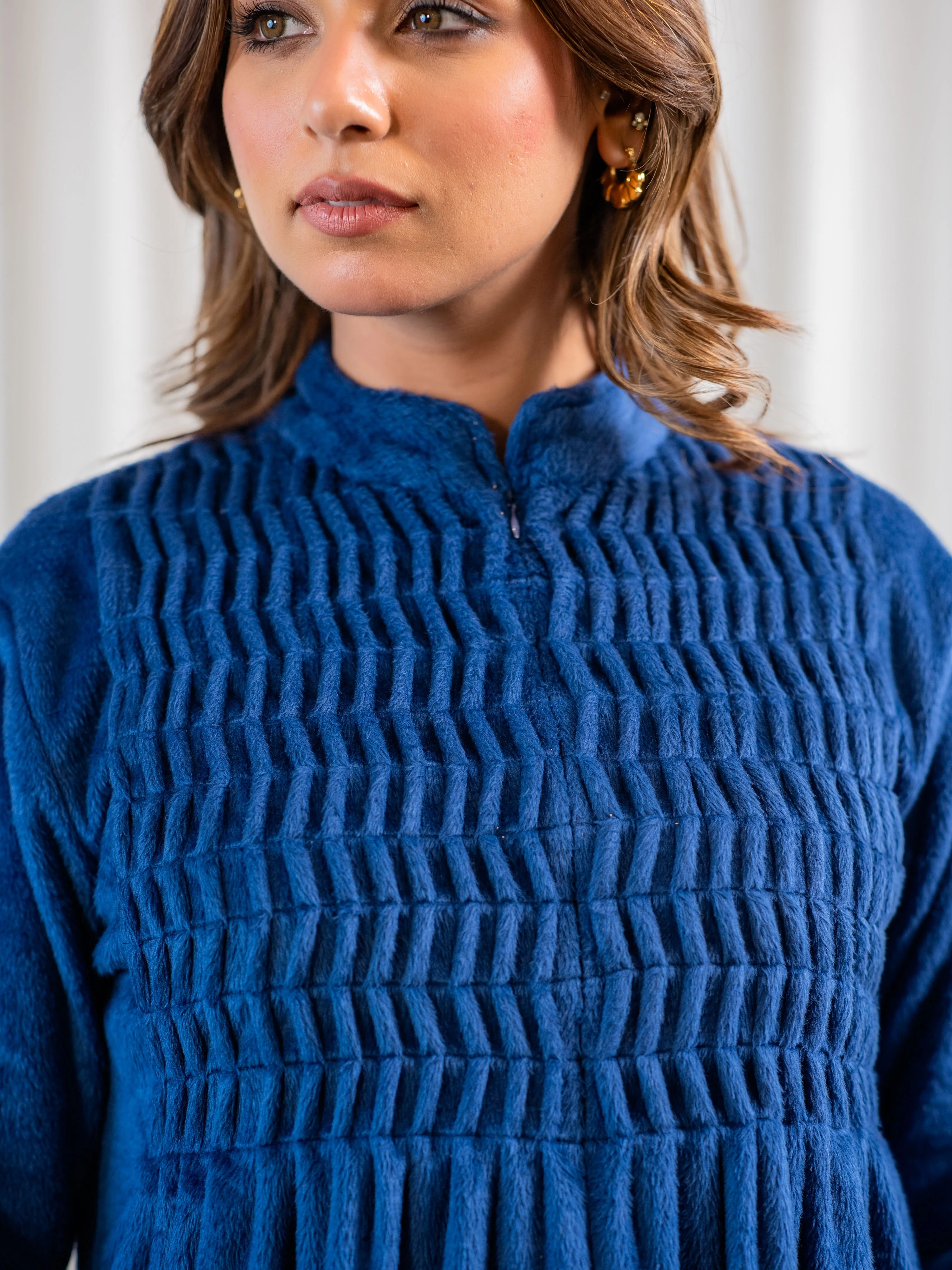 Super Soft Navy Blue pleated Woollen Maxi - Image 7