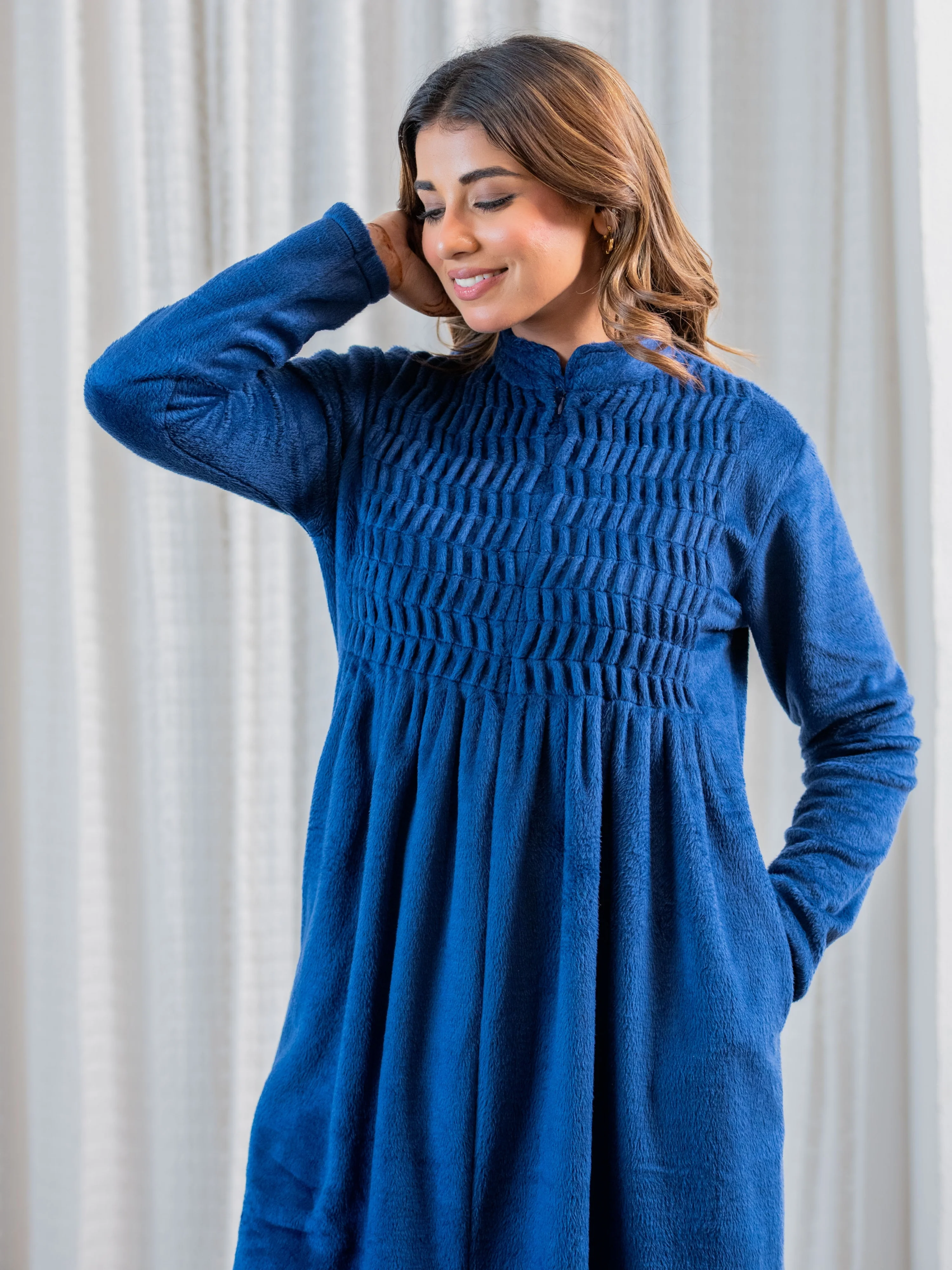 Super Soft Navy Blue pleated Woollen Maxi - Image 8