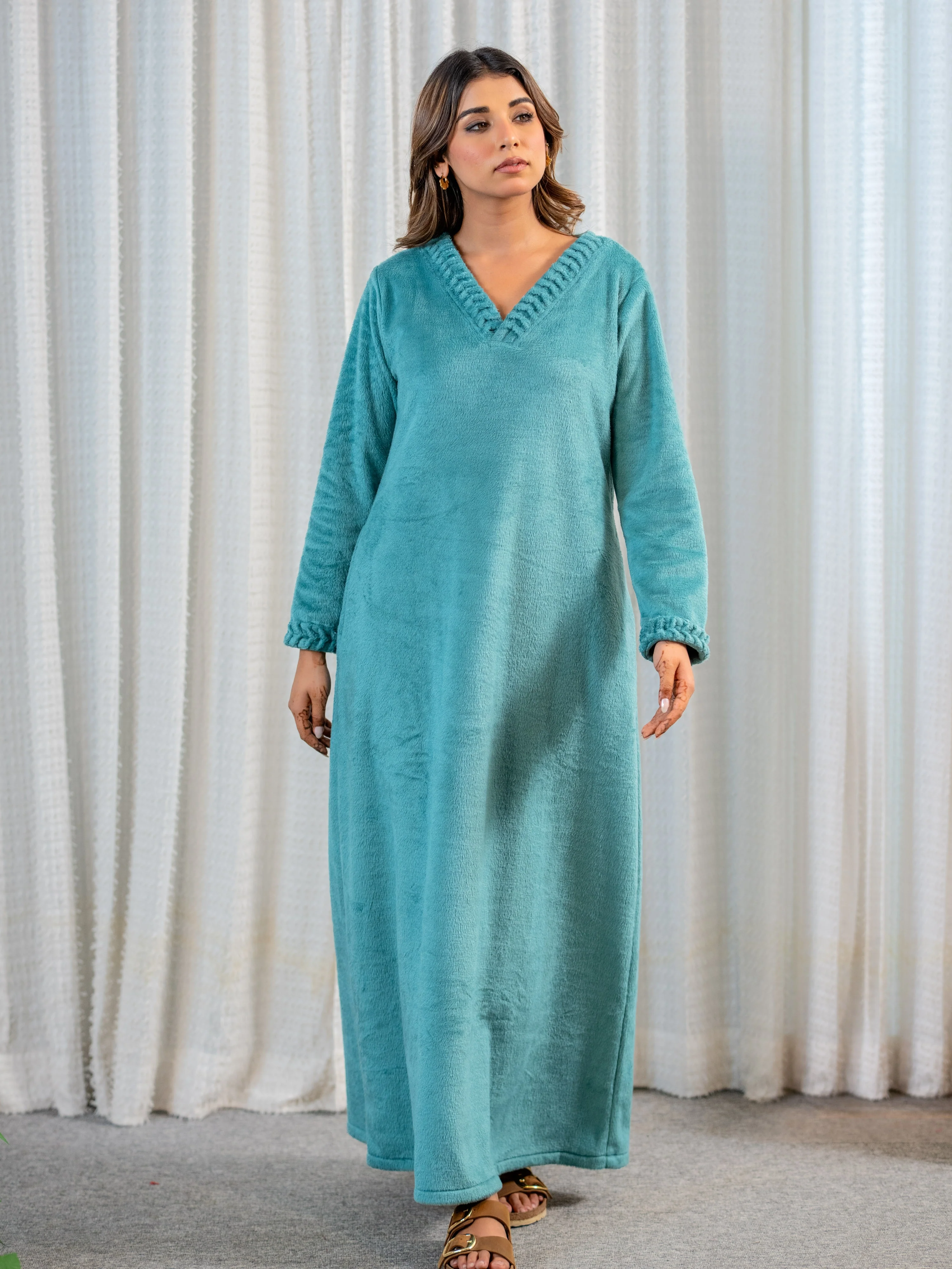 Super Soft Sea Green V Neck Woollen Maxi - Image 2