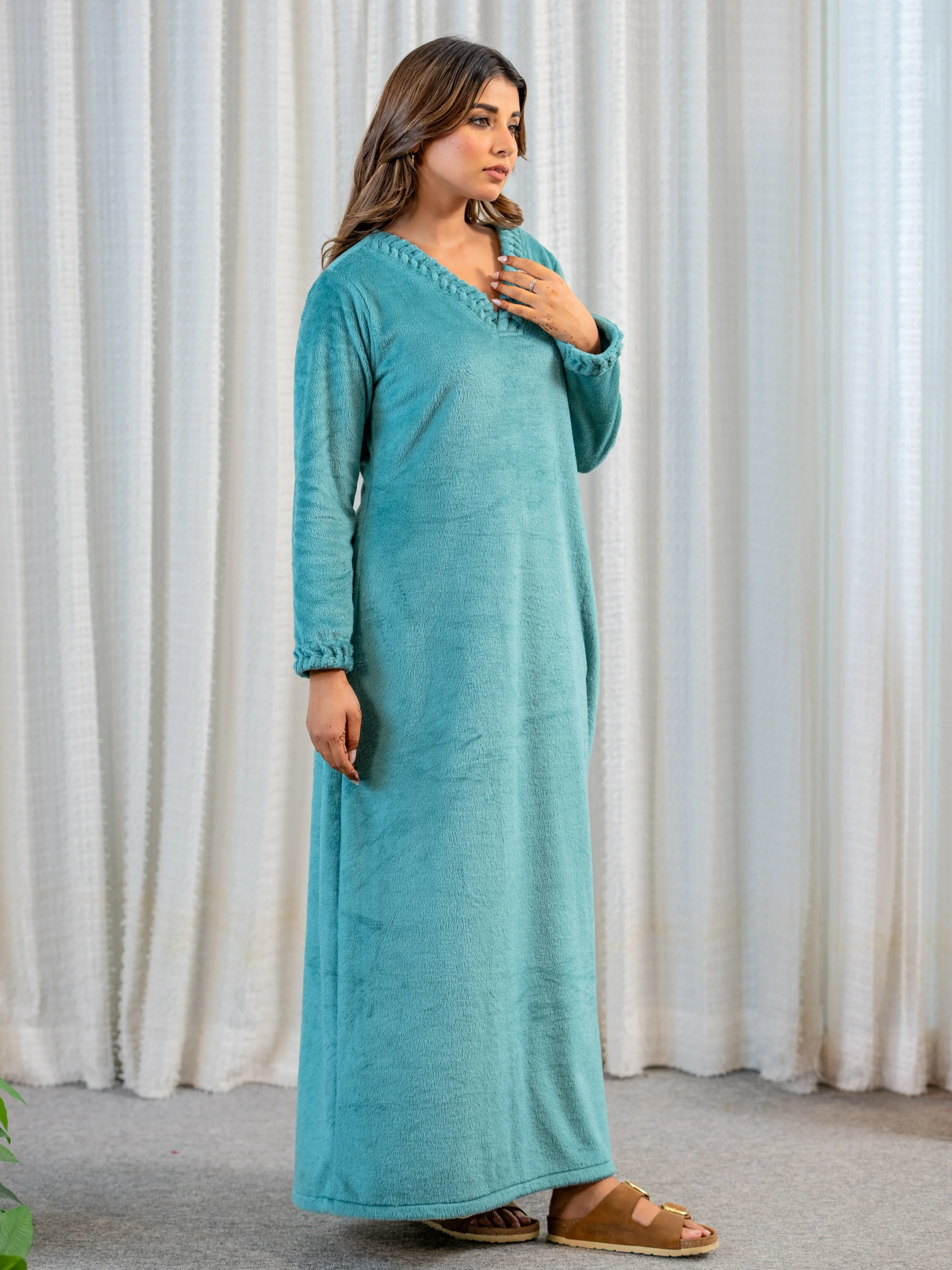 Super Soft Sea Green V Neck Woollen Maxi - Image 6