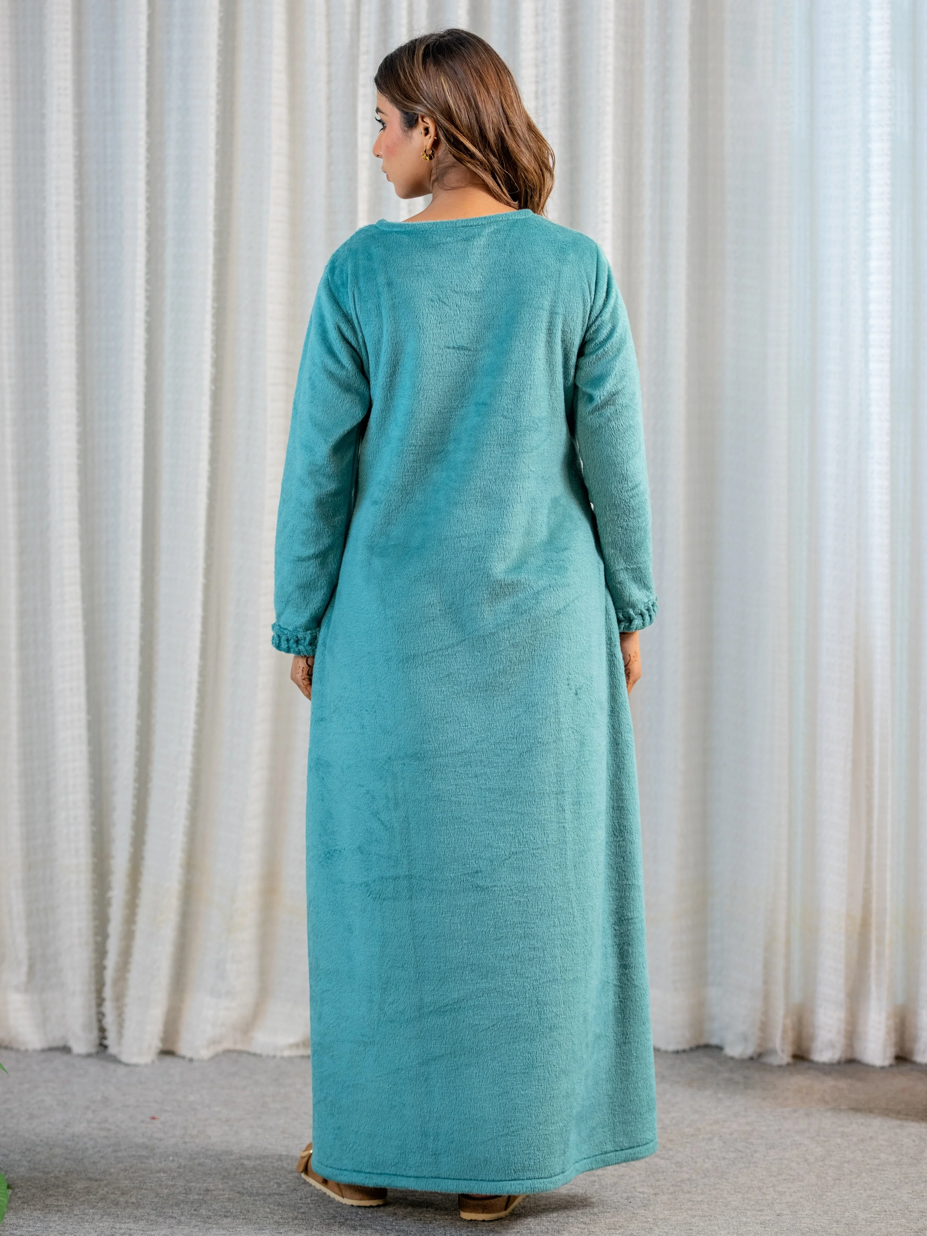 Super Soft Sea Green V Neck Woollen Maxi - Image 9