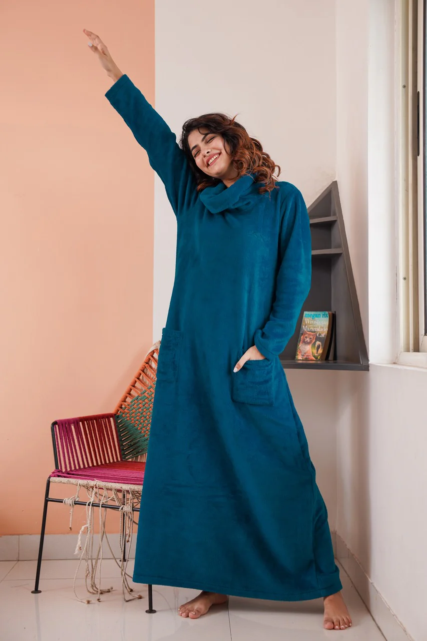 Super Soft Teal High Neck Woollen Maxi - Image 3