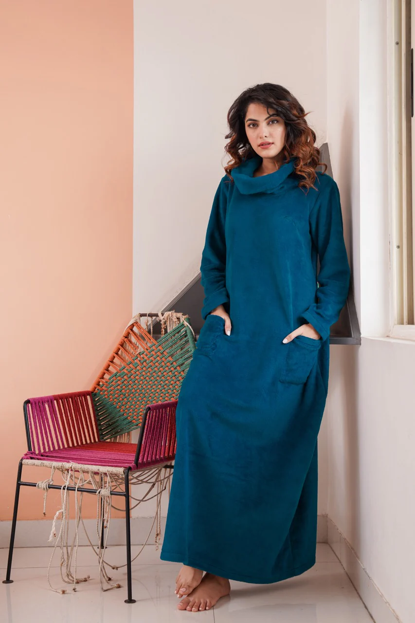 Super Soft Teal High Neck Woollen Maxi - Image 5