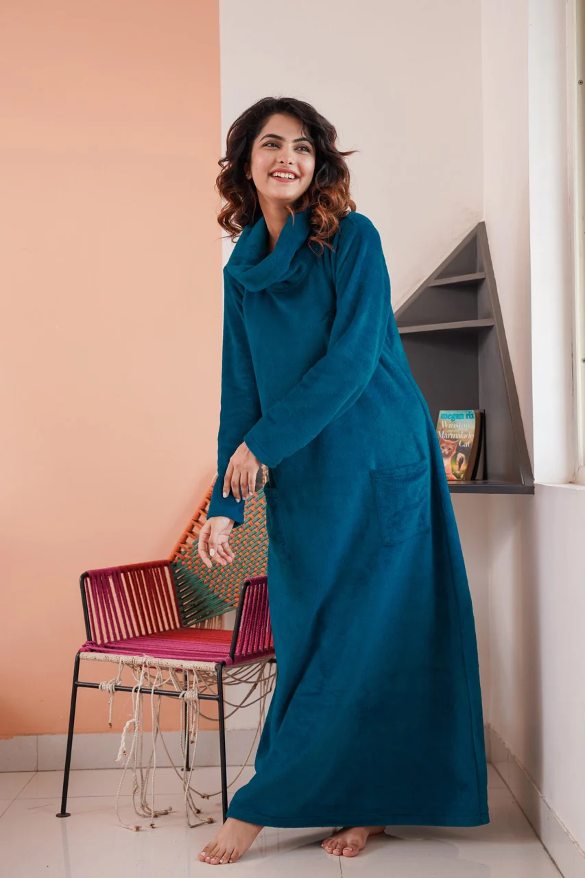Super Soft Teal High Neck Woollen Maxi - Image 9