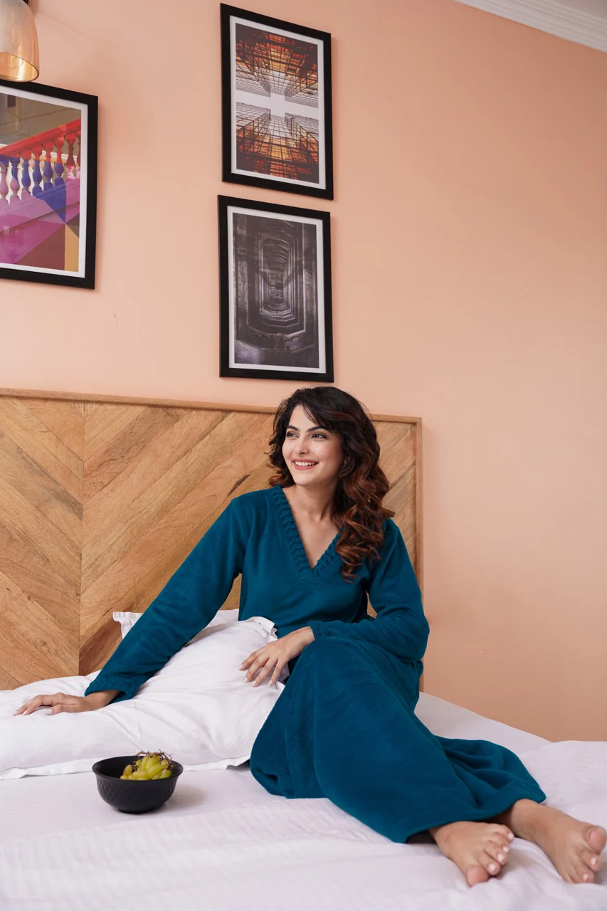 Super Soft Teal V Neck Woollen Maxi - Image 12