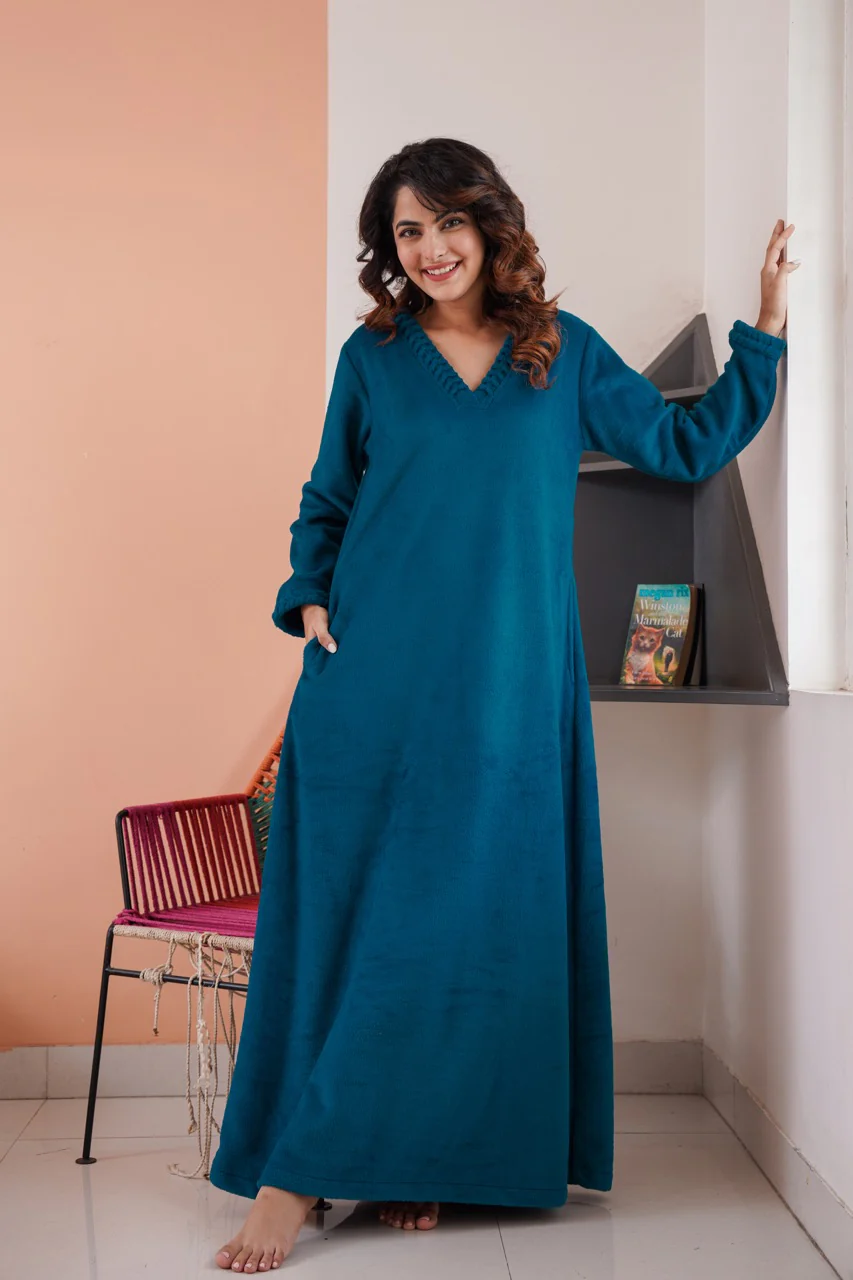 Super Soft Teal V Neck Woollen Maxi - Image 3