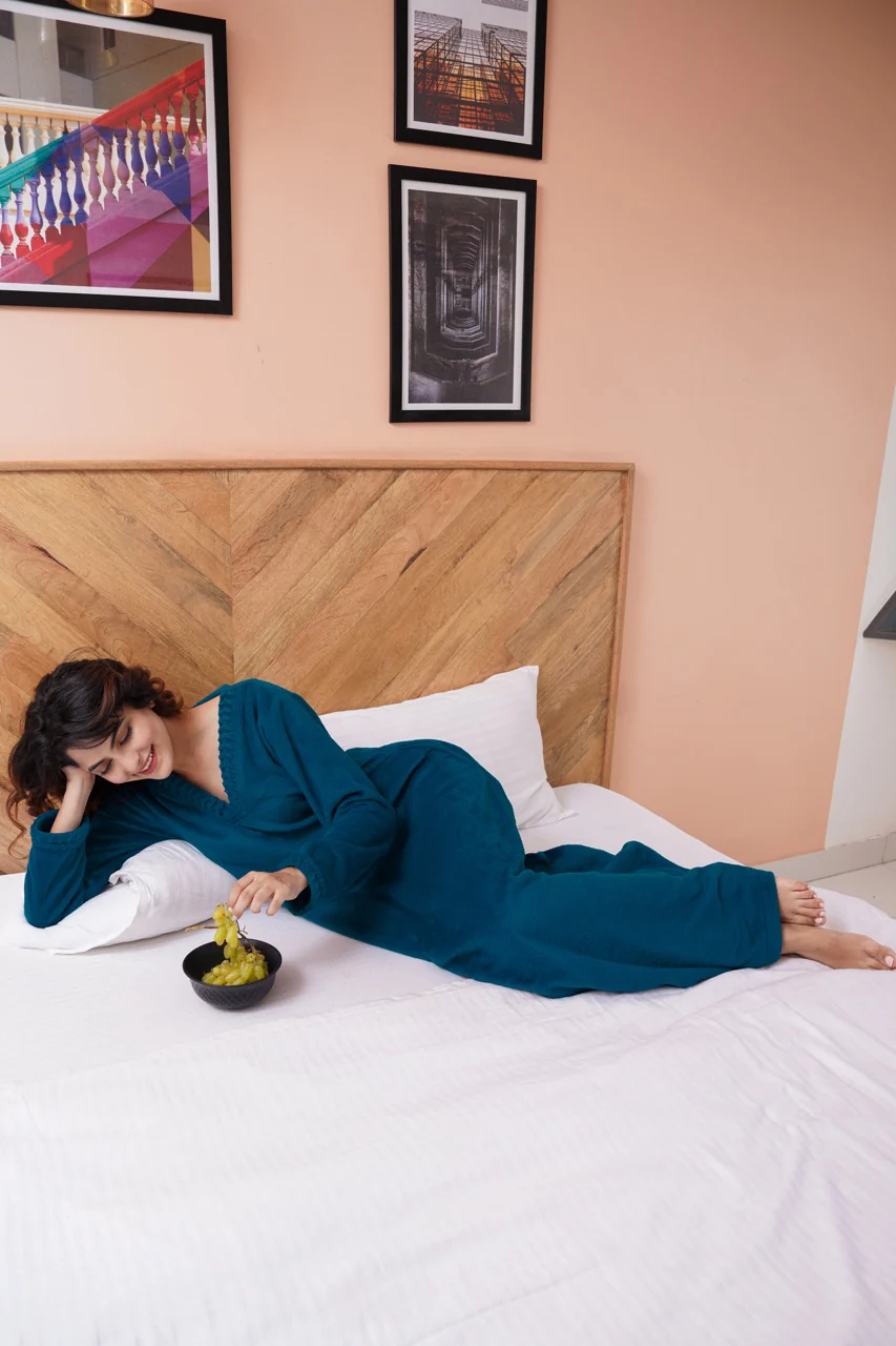 Super Soft Teal V Neck Woollen Maxi - Image 4