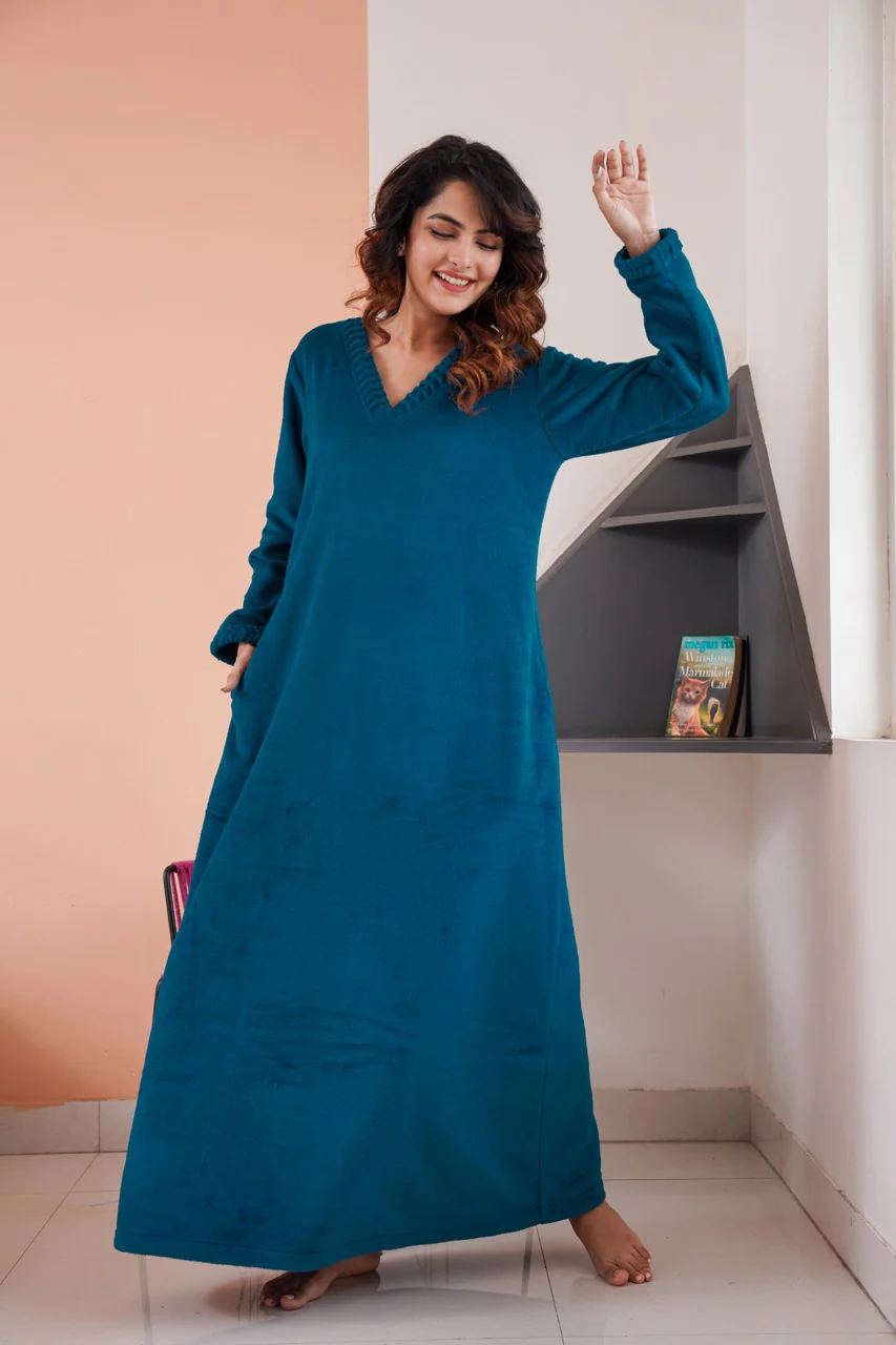 Super Soft Teal V Neck Woollen Maxi - Image 6